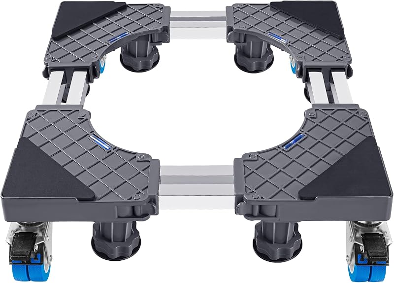 Base universale per lavatrice: base regolabile per lavatrice, asciugatrice, frigorifero da 45-68 cm (tubo d'acciaio a doppio strato + 4 ruote + 8 piedi (400 kg))