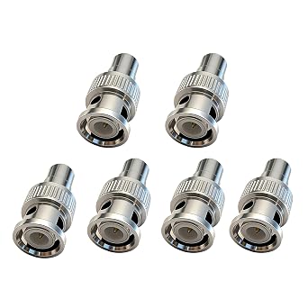 BNC Male to RCA Female Adapter Barrel Straight Connector Coaxial Cable Plug Kit Coupler for CCTV Video 6-Pack