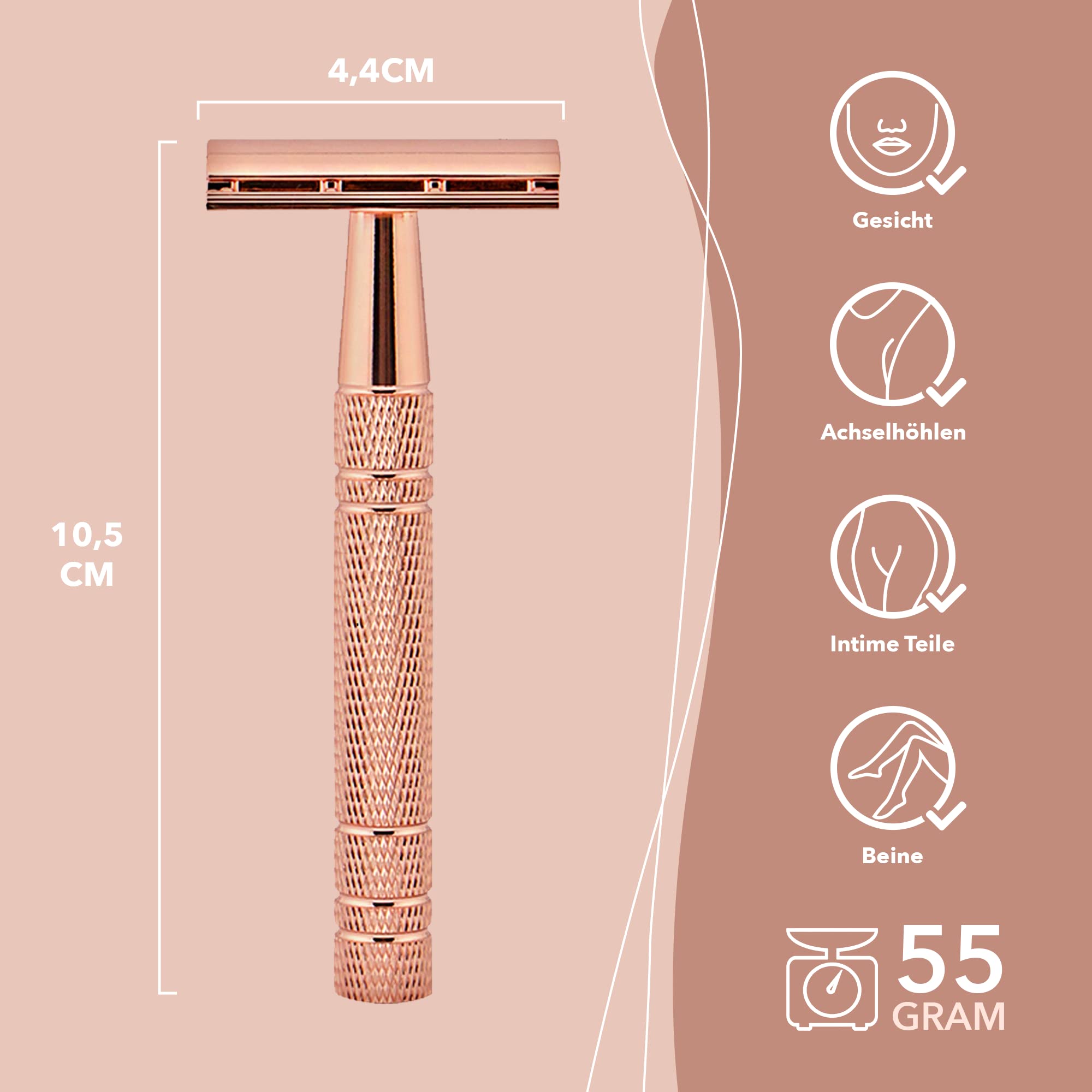 Bamboozy Rasoio di Sicurezza con 20 Lame, Alluminio Oro Rosa - Zero Rifiuti e Senza Plastica - Rasoio a Doppio Filo per Rasatura Bagnata