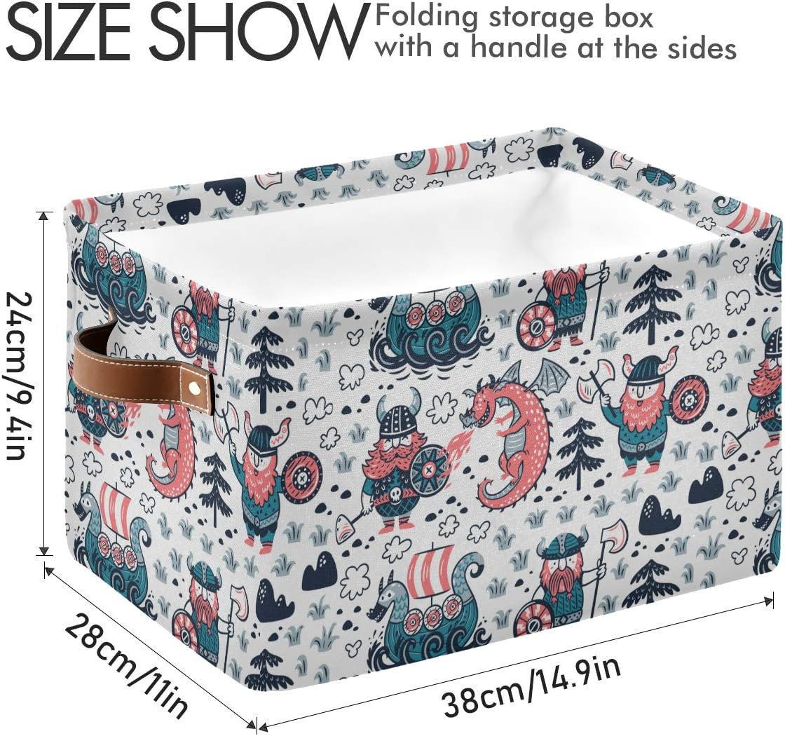 Storage Basket Cube Cute Viking Dragon Large Collapsible Toys Storage Box Bin Laundry Organizer for Closet Shelf Nursery Kids Bedroom,15x11x9.5 in,2 Pack