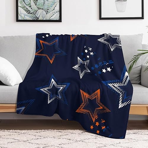 Blue Star Blanket Throw Decor Gifts for Girl Teen Soft Flannel Fleece Cozy Blank