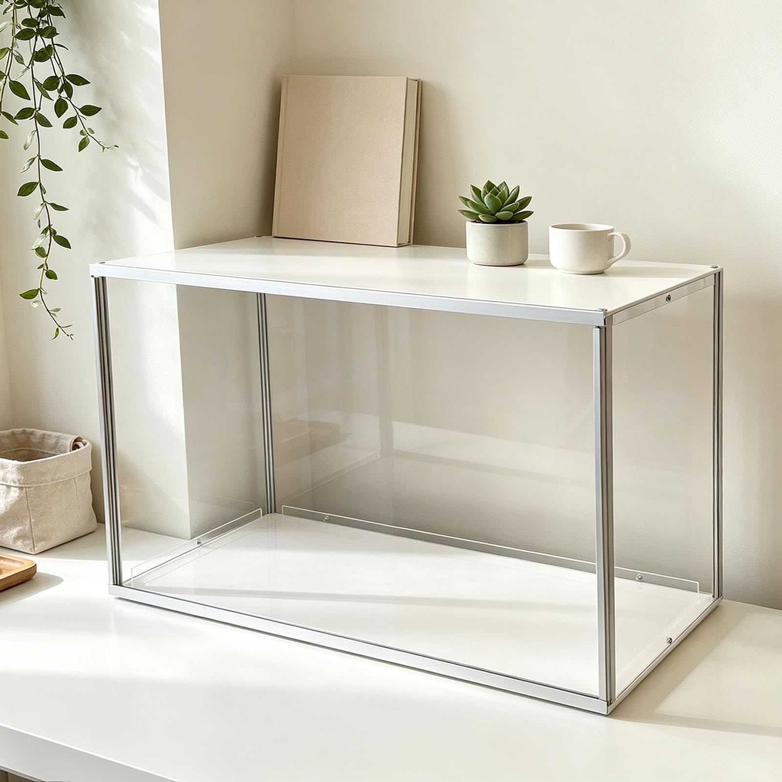 Vibeo Vitrine Acrylique avec Cadre en Aluminium et Porte Coulissante