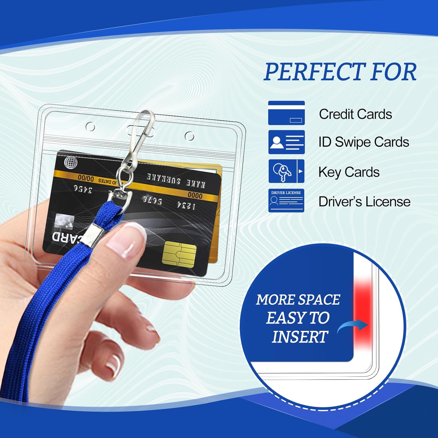 25Pcs Clear Plastic Horizontal Name Tags Badge ID Card Holders and 25Pcs Flat Neck Lanyards, Blue - Image 3