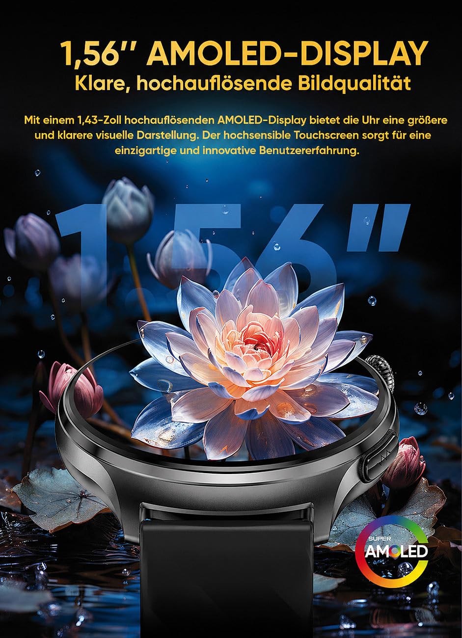 Newgen Medicals Smartwatch: Vitaluhr mit Bluetooth, EKG-Anzeige, Telefonfunktion, App, AMOLED,IP67 (Smartwatch Fitnessuhr, Damen Telefonfunktion)