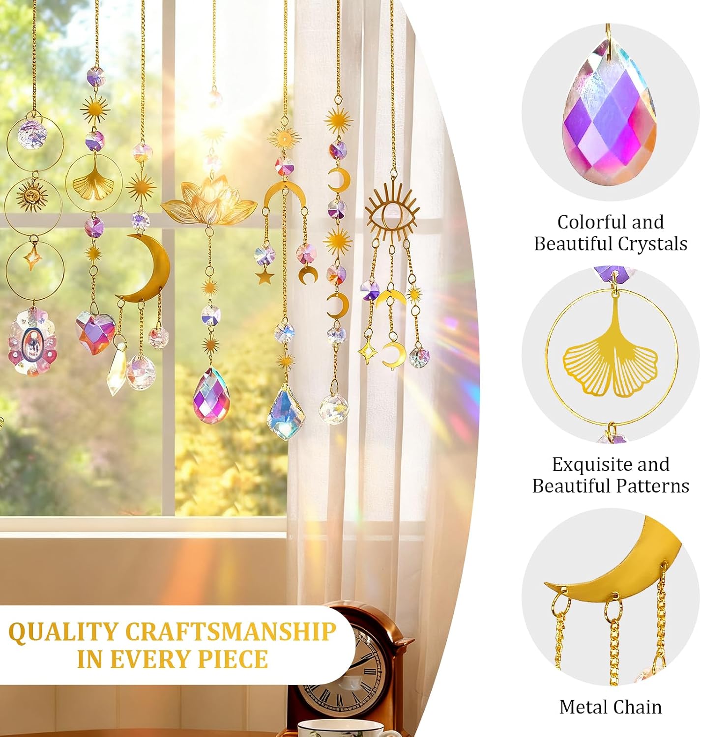 Crystal Suncatchers for Windows Hanging, 10-Piece Prism Sun Catcher Set with Chains, Rainbow Maker for Indoor Window Decor, Colorful Crystal-Style Hanging Decor