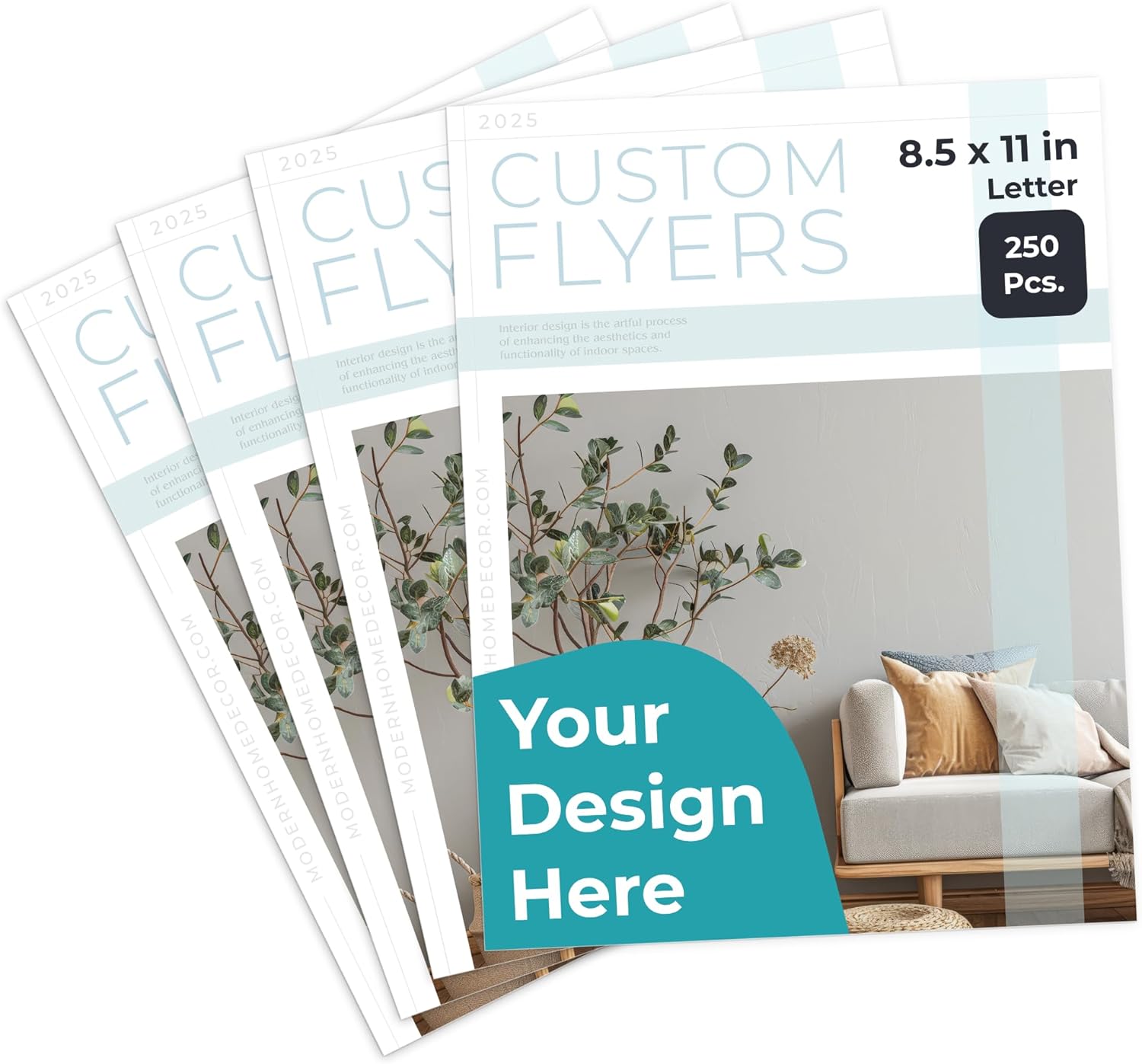 Custom Flyers, Printed with Logo or Design, 5x7 inch Invitation Size, Pack of 500, Personalized Glossy Flyers, Double Sided, Portrait Format for Menus, Events, Schools or Office