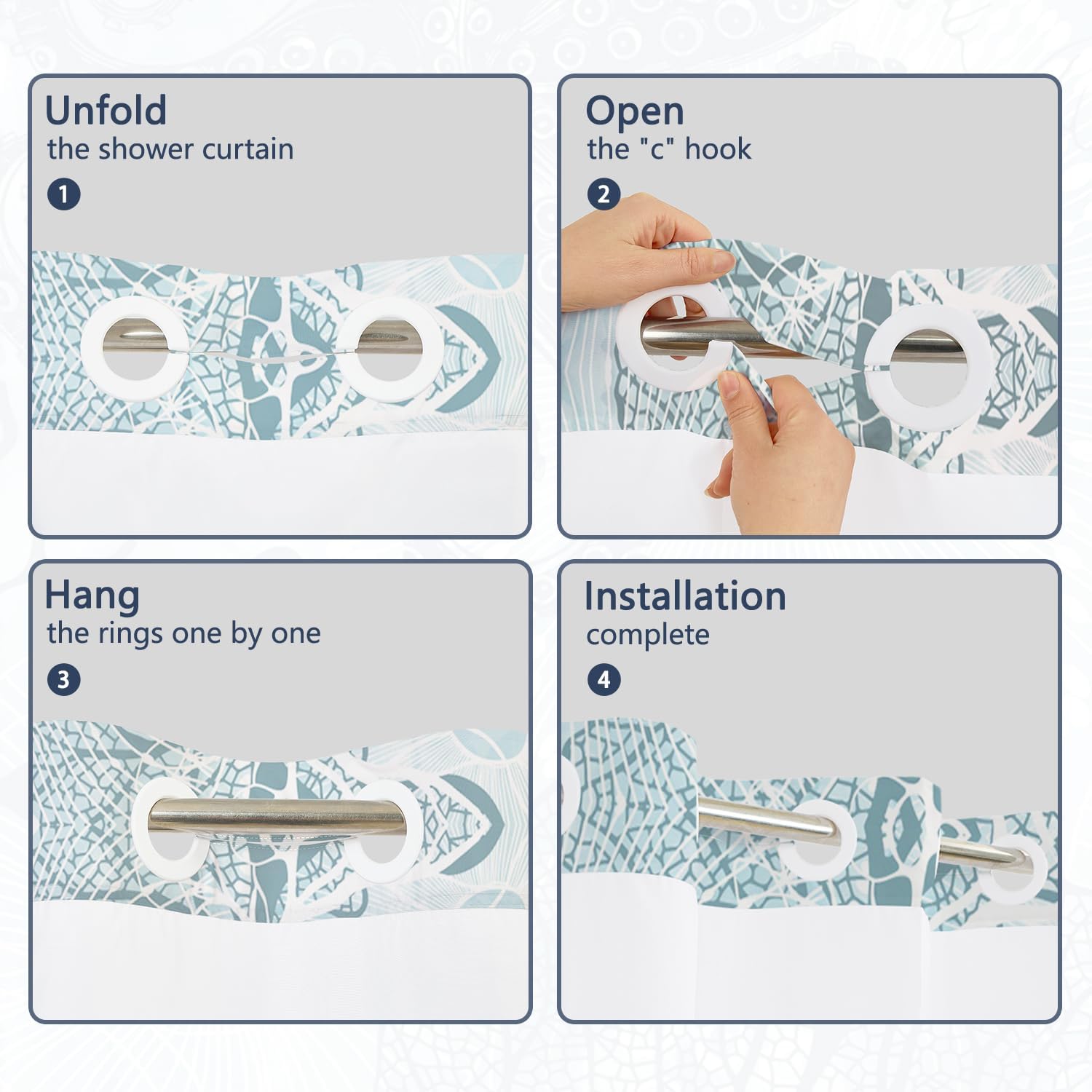 No Hook Shower Curtain with Snap in Liner, Nautical Coastal Ocean Sea Blue Octopus Bathroom Curtains Decor, Hotel Style Waterproof Fabric Shower Curtain with See Through Top Window, 71x74 Inch