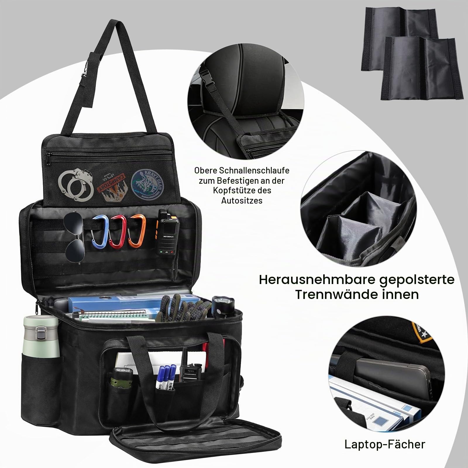 Polizei Tasche Taktische Tasche Range Bag, Waffentasche Molle Organizer Beifahrersitz Auto Vordersitz-Organizer Passend für Beifahrersitz, Reisetasche Militär mit Fach und Getränkehalter