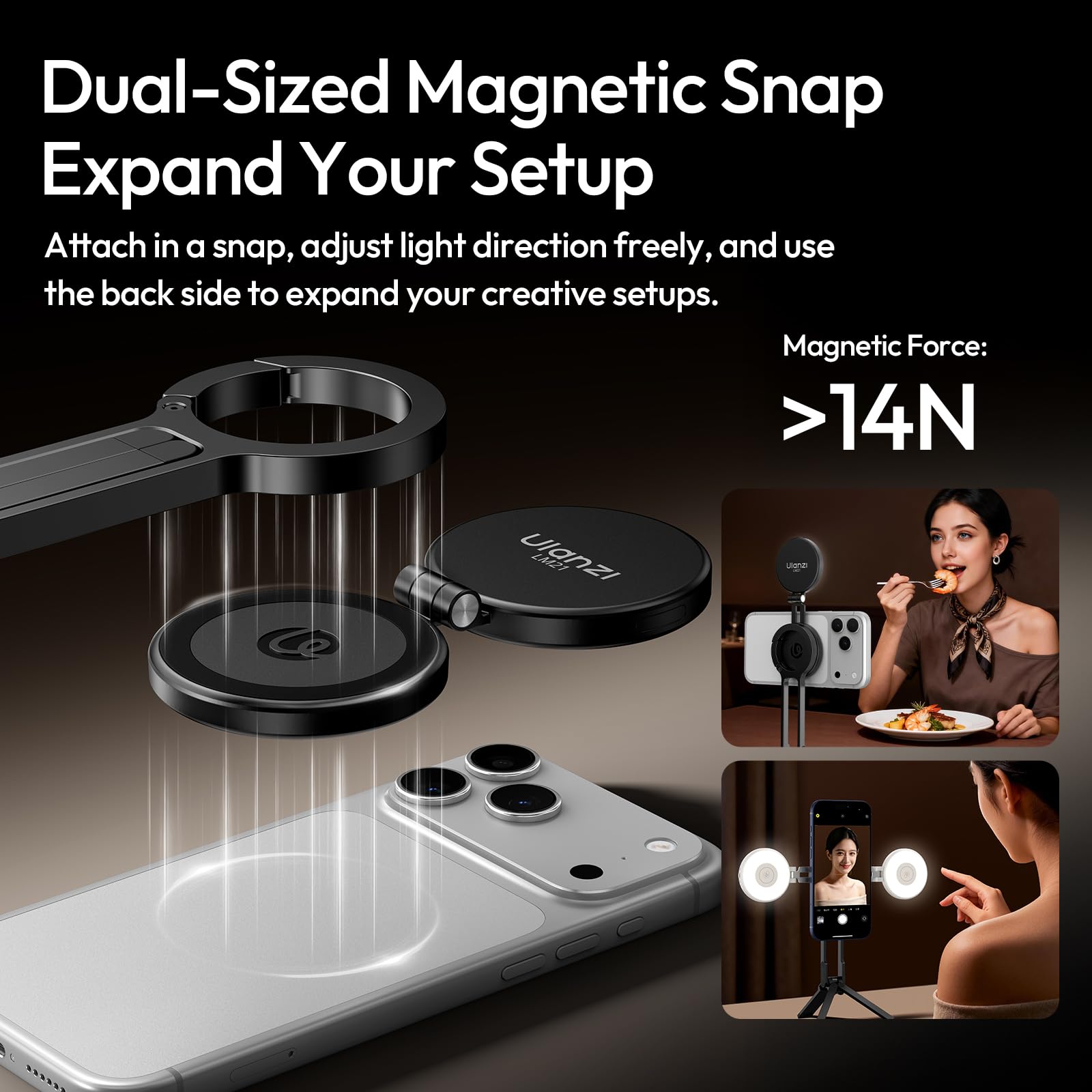 ULANZI LM21 Luz Magnética para Selfie, Anillo de Luz para iPhone, Luz de Relleno para Móvil con 3 Temperaturas de Color (2500 K-8500 K), Videollamada, Conferencia y Fotografía
