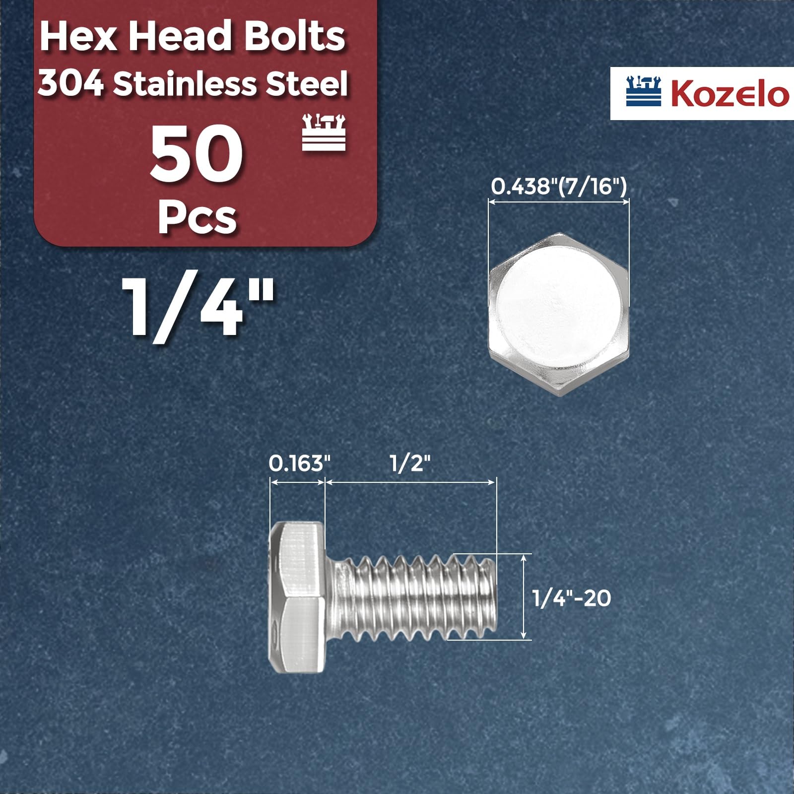 Kozelo 50 Pcs Hex Head Screws Bolts - Image 2