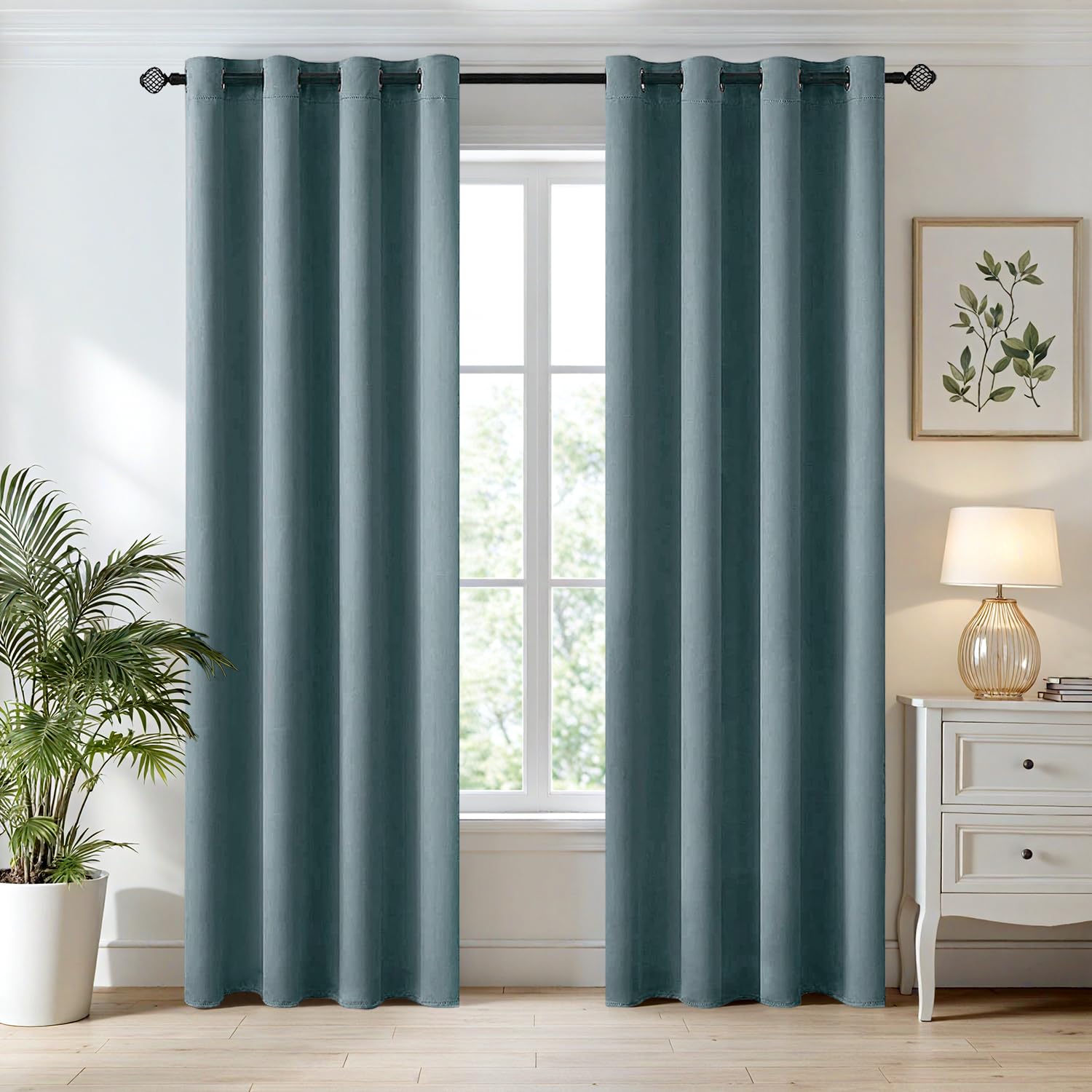 MIULEE Greyish Blue Blackout Curtains for Living Room 2 Panel Set, Premium Eyelet Curtains for Bedroom, Thermal Insulated Window Curtain Drapes, Black Out Curtain 90 Drop, Each Panel 46 x 90 Inches