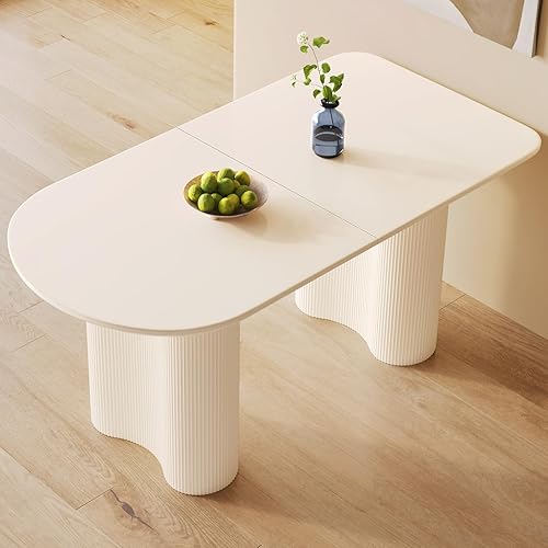 Miniatura 14 de Mesa de comedor que ahorra espacio para apartamentos pequeños para 4-6 personas, muebles resistentes de mediados de siglo (blanco crema, mesa de 55