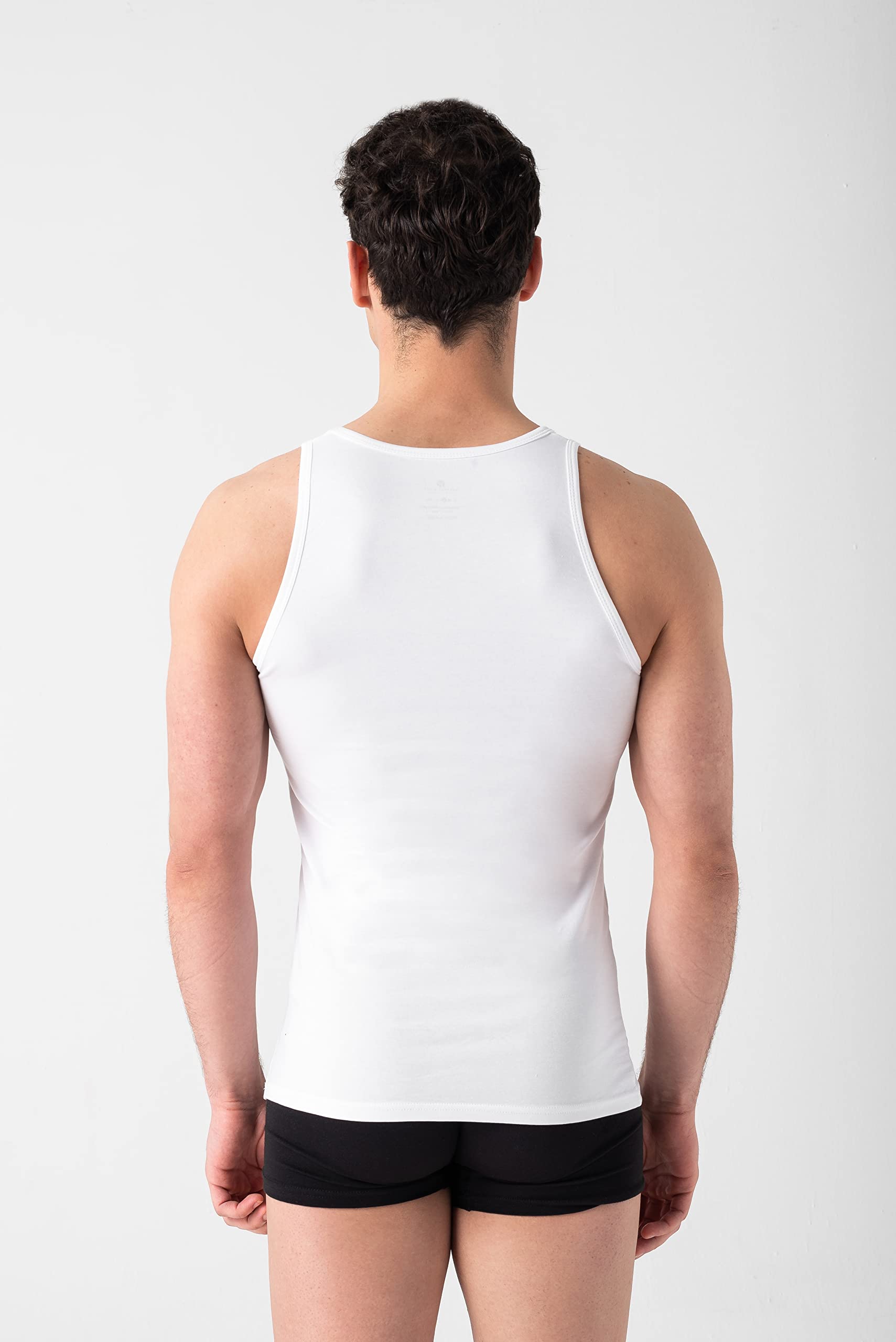 Burnell & Son Camiseta interior para hombre, pack de 3 unidades, camiseta sin mangas, acanalada, extra larga, de algodón, corte ajustado, en blanco y negro