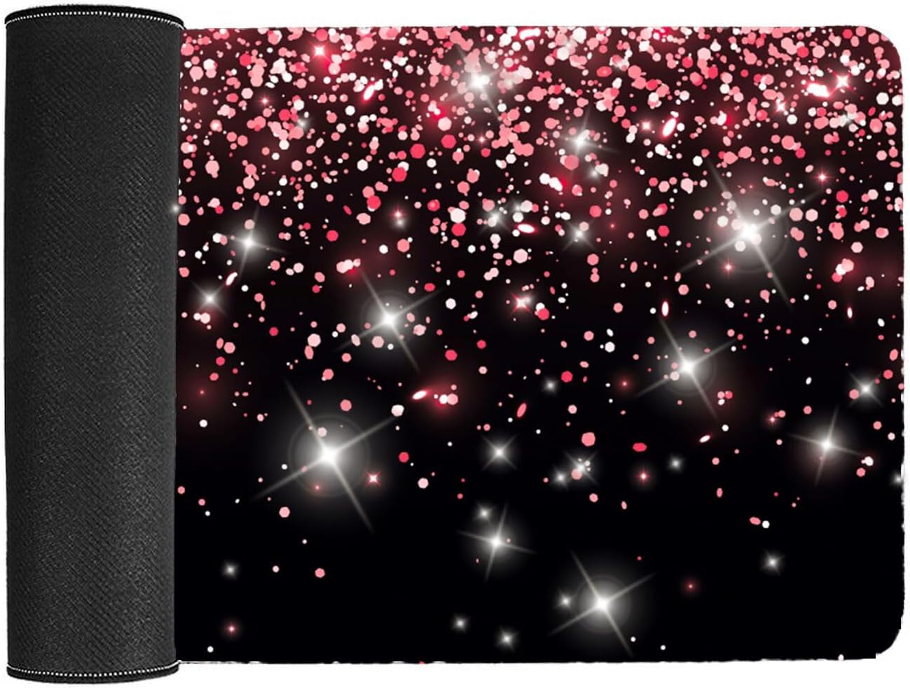 Largr Black Mousepad Bling Diamond Glitter Sparkle Rose Gold Mouse pad Black Mouse Pad, Bling Desk Accessories for Women Office Diamond Decor-2pcs