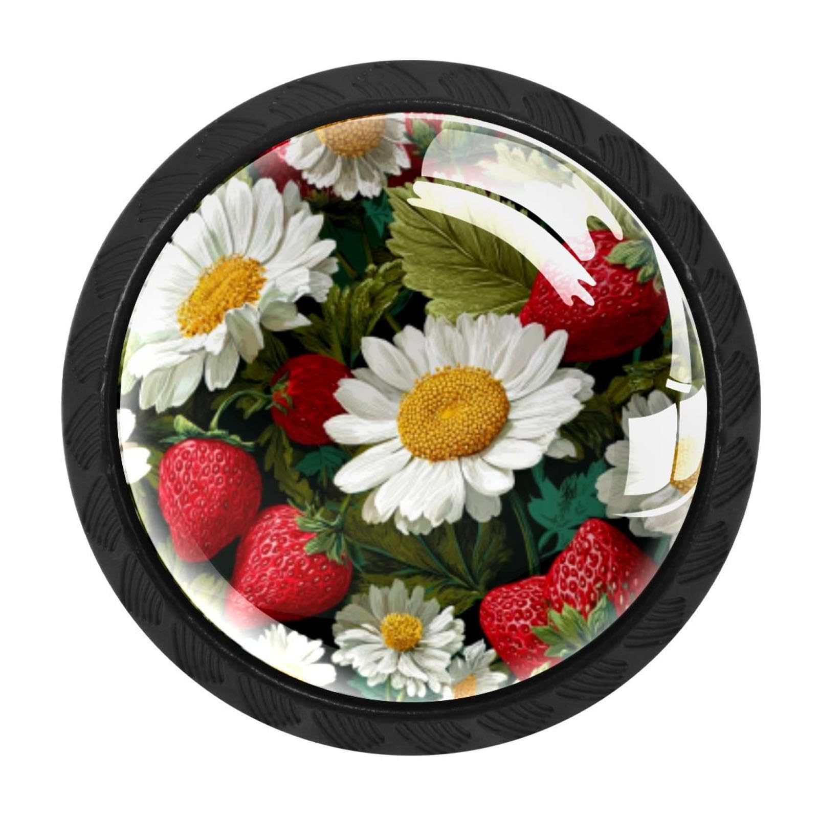 CHENZZZZ 4 Pack Daisy Flower Strawberry Pattern Dresser Drawer Cabinet Knobs Round Crystal Glass Knobs Pulls Handles for Kitchen Wardrobe Cupboard Door Hardware