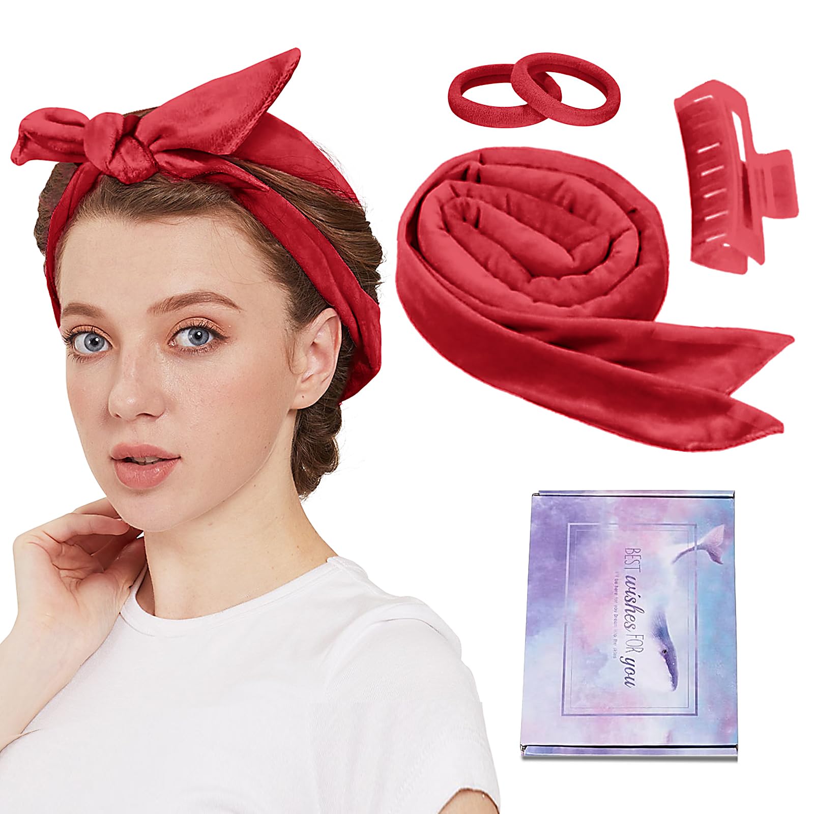 Heatless Curling Rod Headband, Upgraded 60'' Long Heatless Curls Soft Hair Curlers to Sleep In Hair Rollers No Heat Curls (Claret)