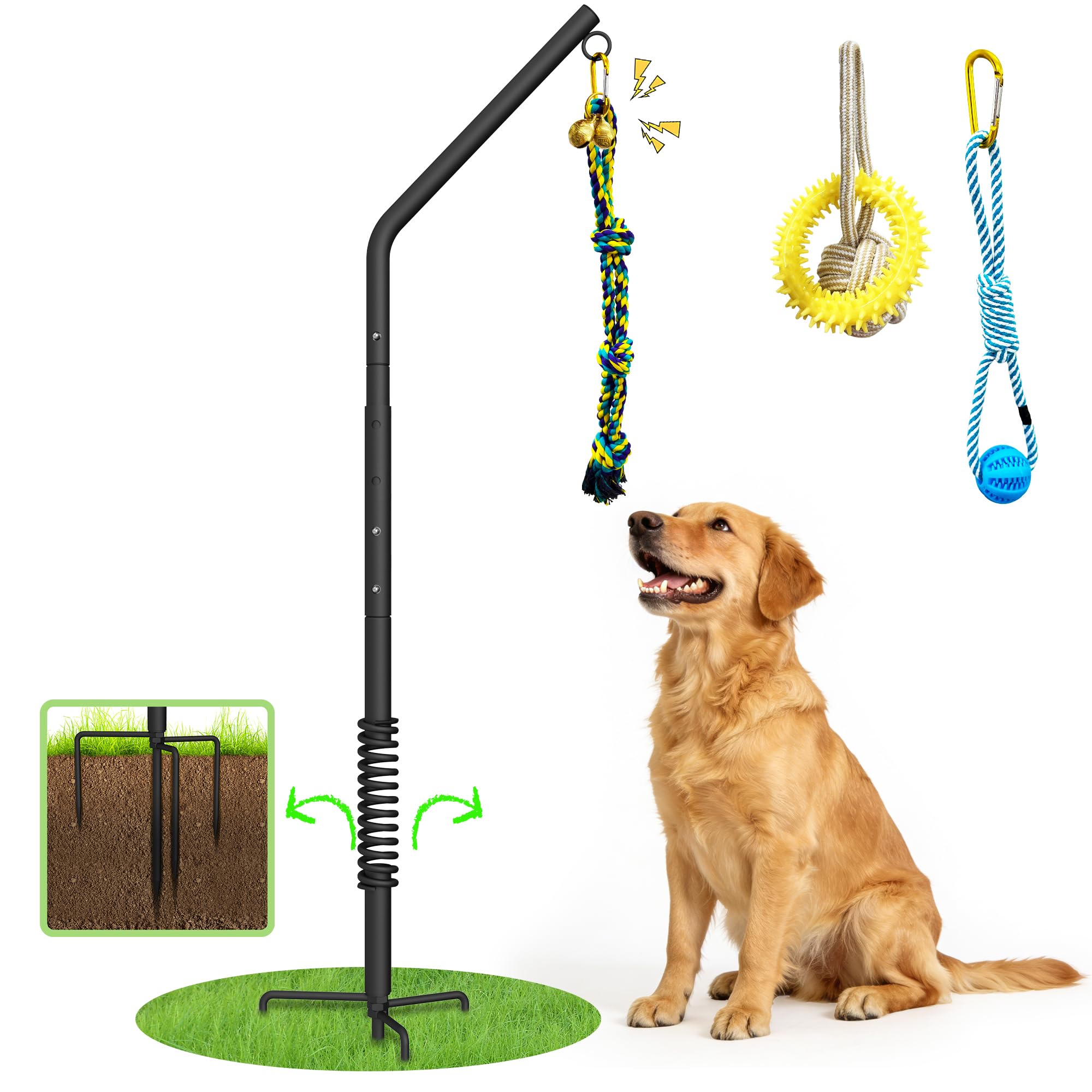Photo 1 of SFTPO Tether Outdoor Dog Rope Toy with Adjustable Height Spring Pole, 3 Kinds Dog Tug of War Toys for Self Play and Interactive in Park, Yard, Lawn Rope, Suitable for Energetic Dog(61?)