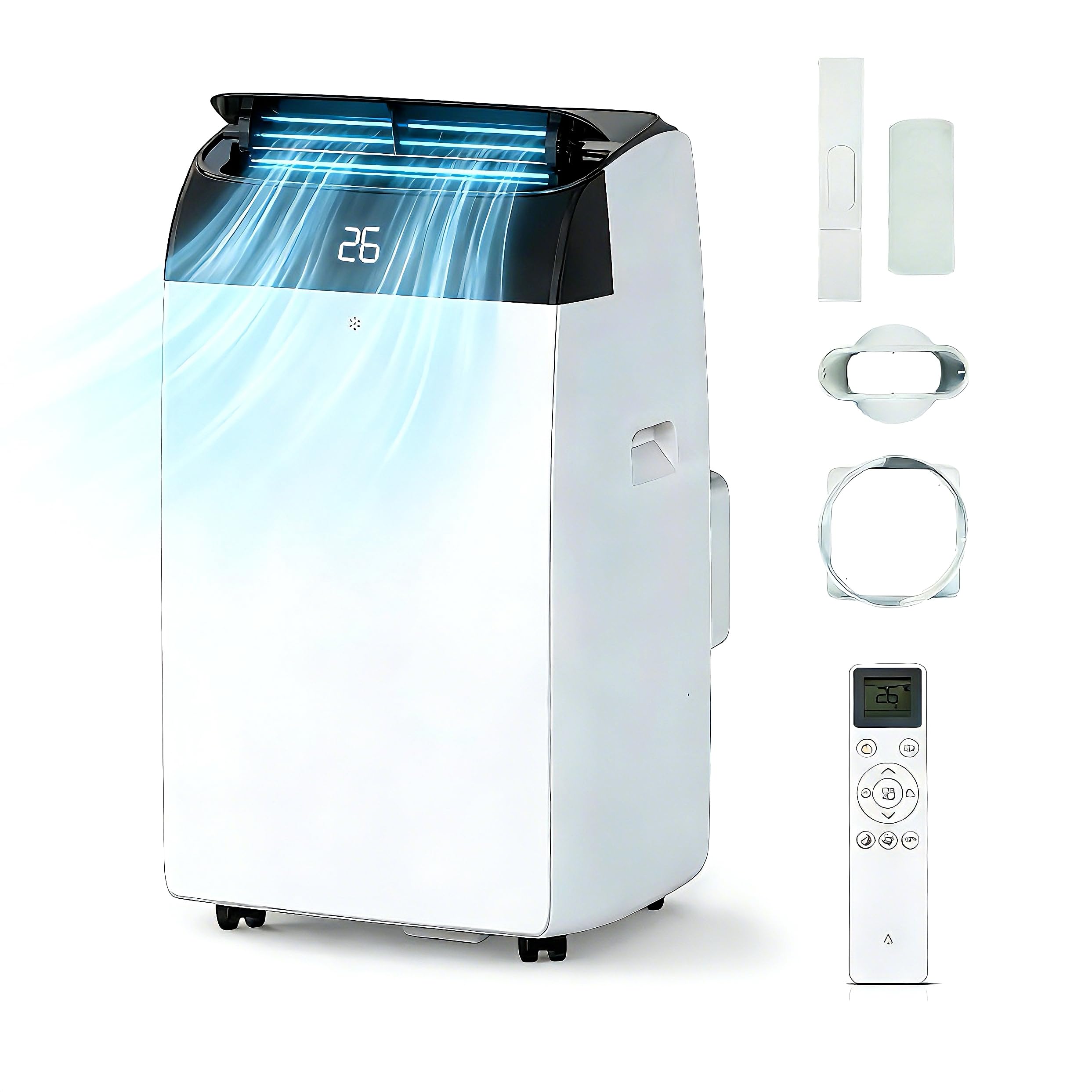 Rbfgyiop White 12000 Btu Portable Air Conditioner, 5-In-1 Air Con With Heating & Cooling - Smart Follow, 550 Sq Ft Coverage, Sleep Mode At 48Db, 30L/Day Dehumidifier,24H Timer, Includes Window Seal Kit