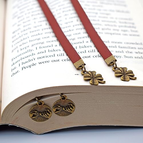 BLBMH Marcapáginas de cuero de trébol de cuatro hojas, regalo de promesa meñique a juego, regalos para parejas, regalos para novio, novia, mejor