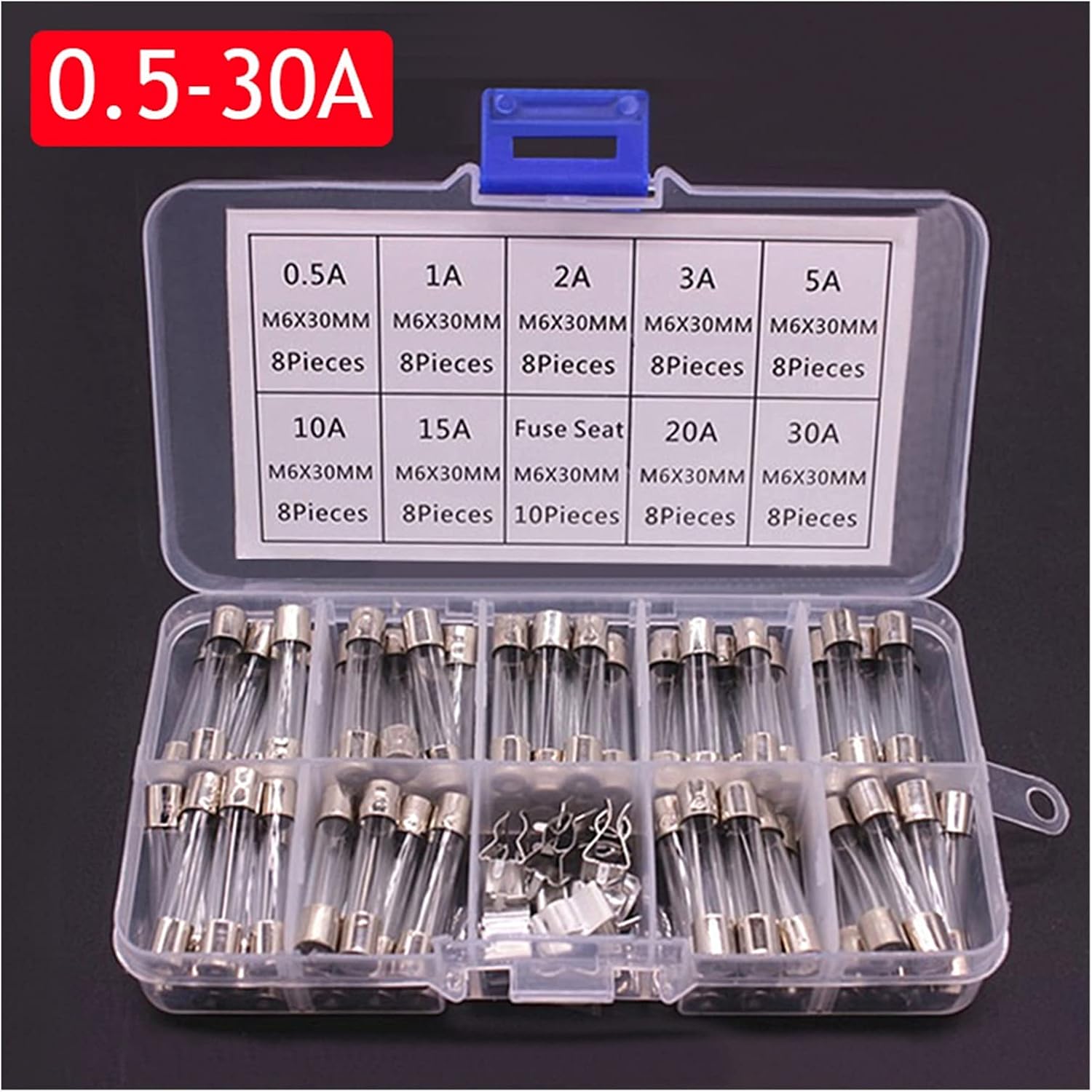 Car Fast-Blow Glass Fuses Car Glass Tube Fuses 0.2-20A 0.5-30A Assorted Kit for Car Light Inflator Vacuum Cleaner(0.2 20A)