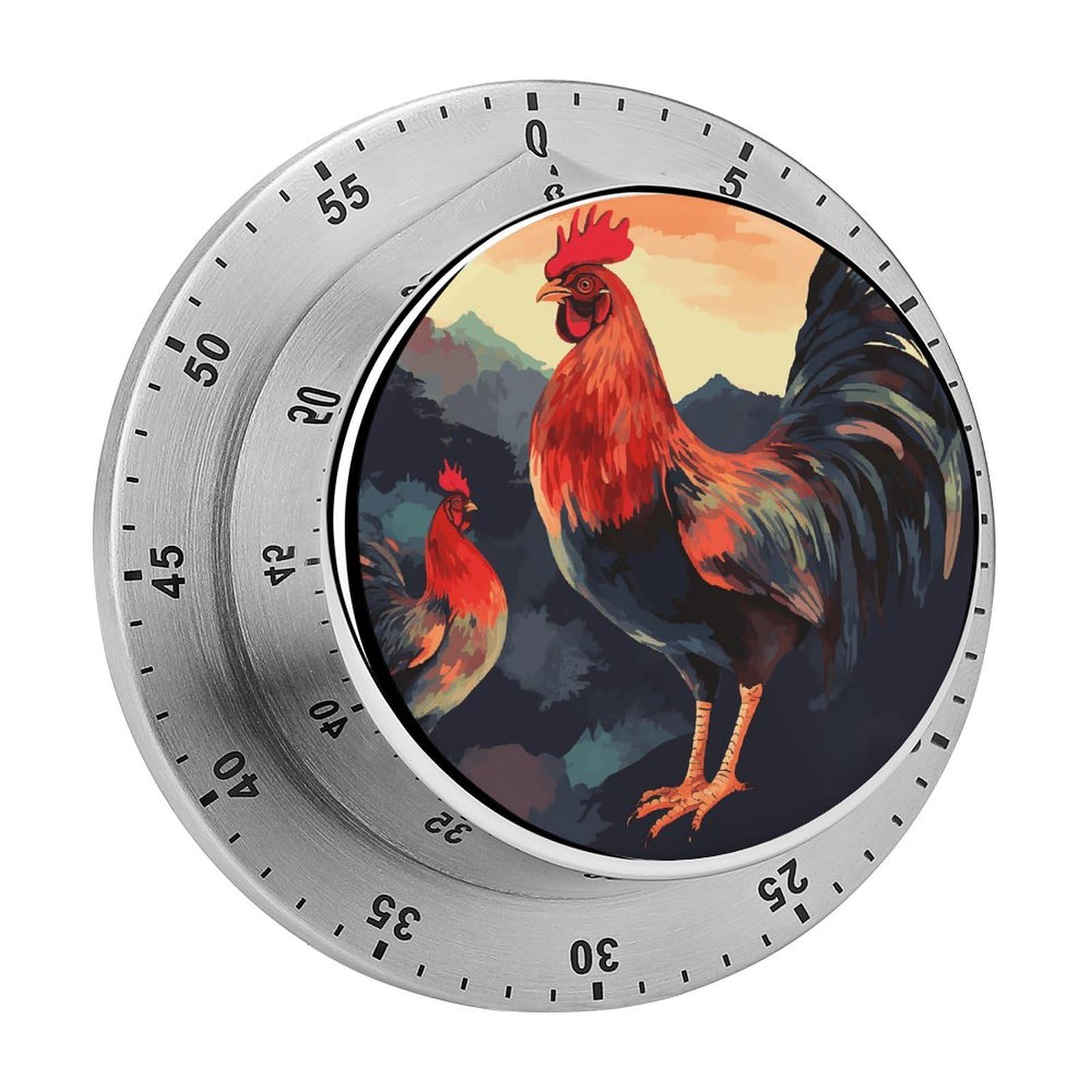 Rooster Beautiful Art Timers Magnetic 60 Minute Kitchen Timers Mechanical Wind Up Timer Manual with Loud Alarm Stainless Steel Body Chef Clock Easy for Cooking Baking
