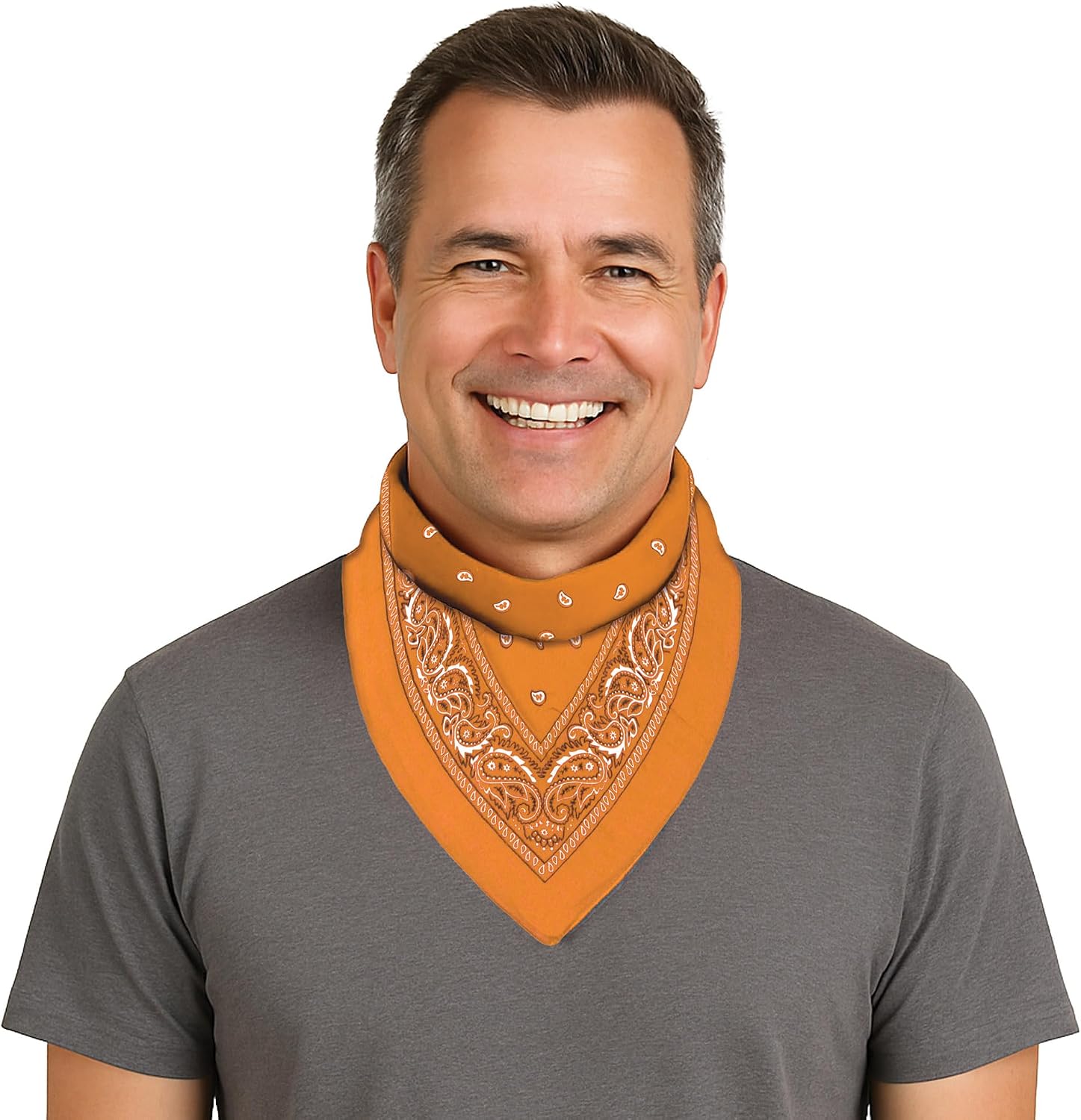 Beistle Orange Fabric Bandanas – 3 Pack, Polyester Paisley Head Scarf Squares, Western Cowboy Rodeo Festival Wearables, Country Costume Accessories, Neck Scarf Wraps & Themed Event Décor, 22" x 22"