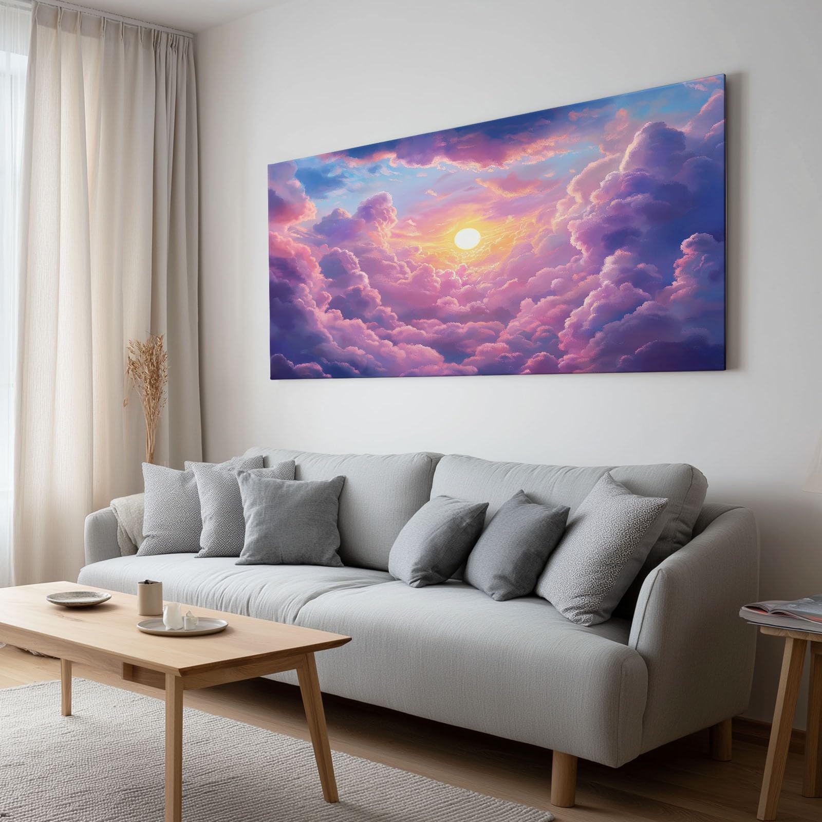 Impression sur Toile avec Cadre en Bois Photo Peinture 70x50 cm Tableau Decoration Murale Chambre Garçon Gaming, Art Moderne Nébuleuse Violette Espace Onirique