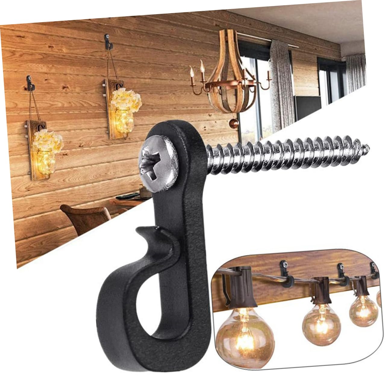 Toddmomy Wind Chime Hanger Hook Patio Light Clips Christmas Light Clips Plastic Black