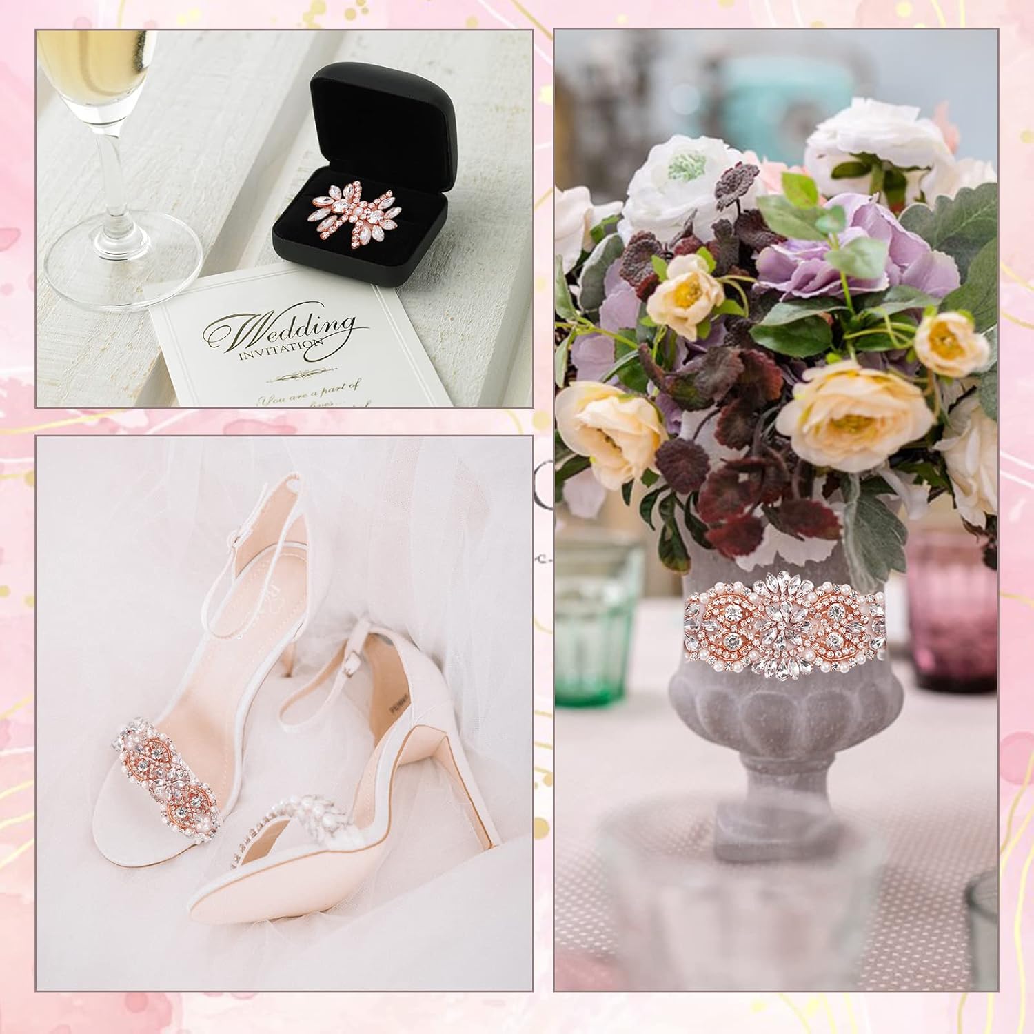 9 Pack Rhinestone Applique Crystal Wedding Applique Iron on Patch Applique DIY Sewing Appliques for Bridal Wedding Dress Clothes Shoes Decoration Handmade Wedding Accessories(Rose Gold)