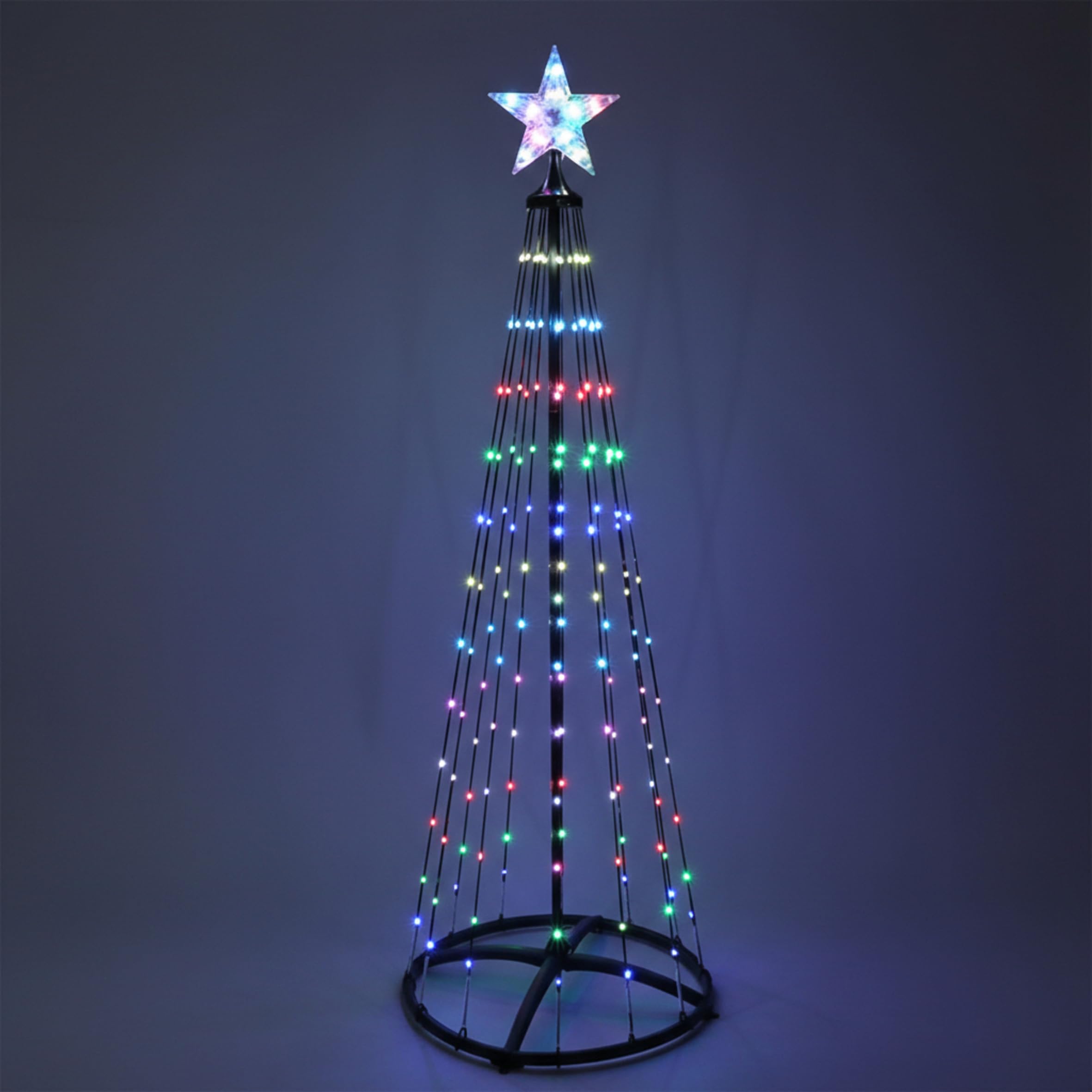 Árbol de Navidad con estrella de punta de 150 cm para exterior con mando a distancia y temporizador, 154 ledes, metal multicolor con cambio de color, iluminación decorativa para el jardín