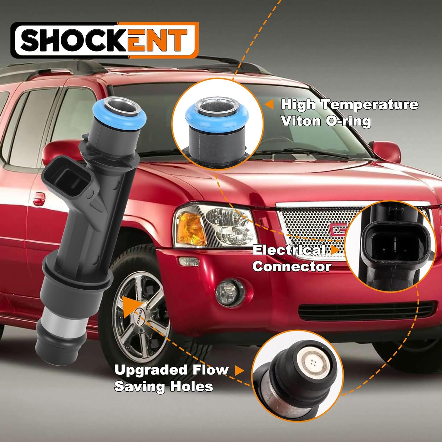 FJ319 Upgraded 4.2L 4-hole Fuel Injectors,Fit for:-Chevy Trailblazer 2002-2007 4.2L; Fit for:-GMC Envoy 2002-2007 4.2L; Fit for:-BUICK Rainier 2004-2007 4.2L #Replace:FJ10578-6Pcs