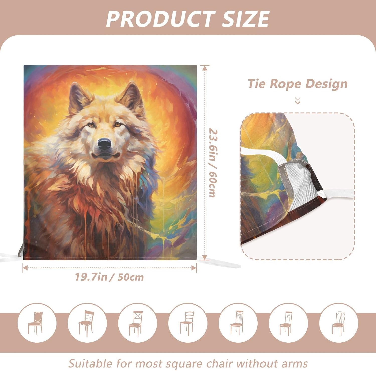 ALAZA Colorful Wolf Chair Back Cover Set of 6, Washable Reusable Removable Chair Slipcovers Decorative Chair Cover for Home Kitchen Wedding Party