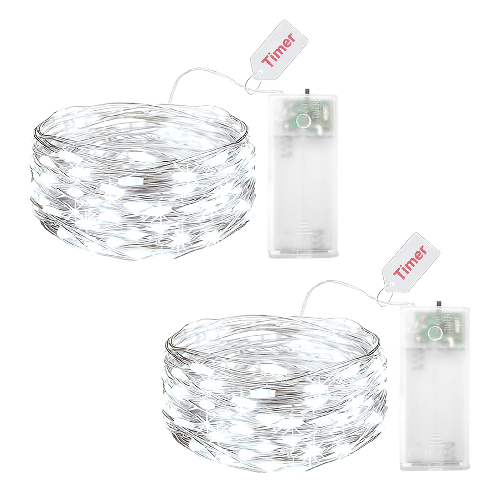 ENLACE Pack of 2 LED Fairy Lights Battery with Timer, 2 m 20 LED Copper Wire Fairy Lights Indoor Battery Operated, White Micro Fairy Lights for Wedding, Children's Room, Christmas, Party Decoration