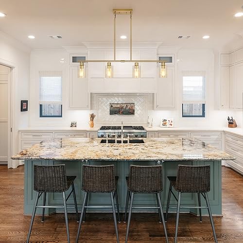 Miniatura 3 de Candelabro Moderno Dorado para Isla de Cocina de 4 Luces Latón Cepillado Lámpara Colgante Estilo Granja Industrial Accesorio de Iluminación para