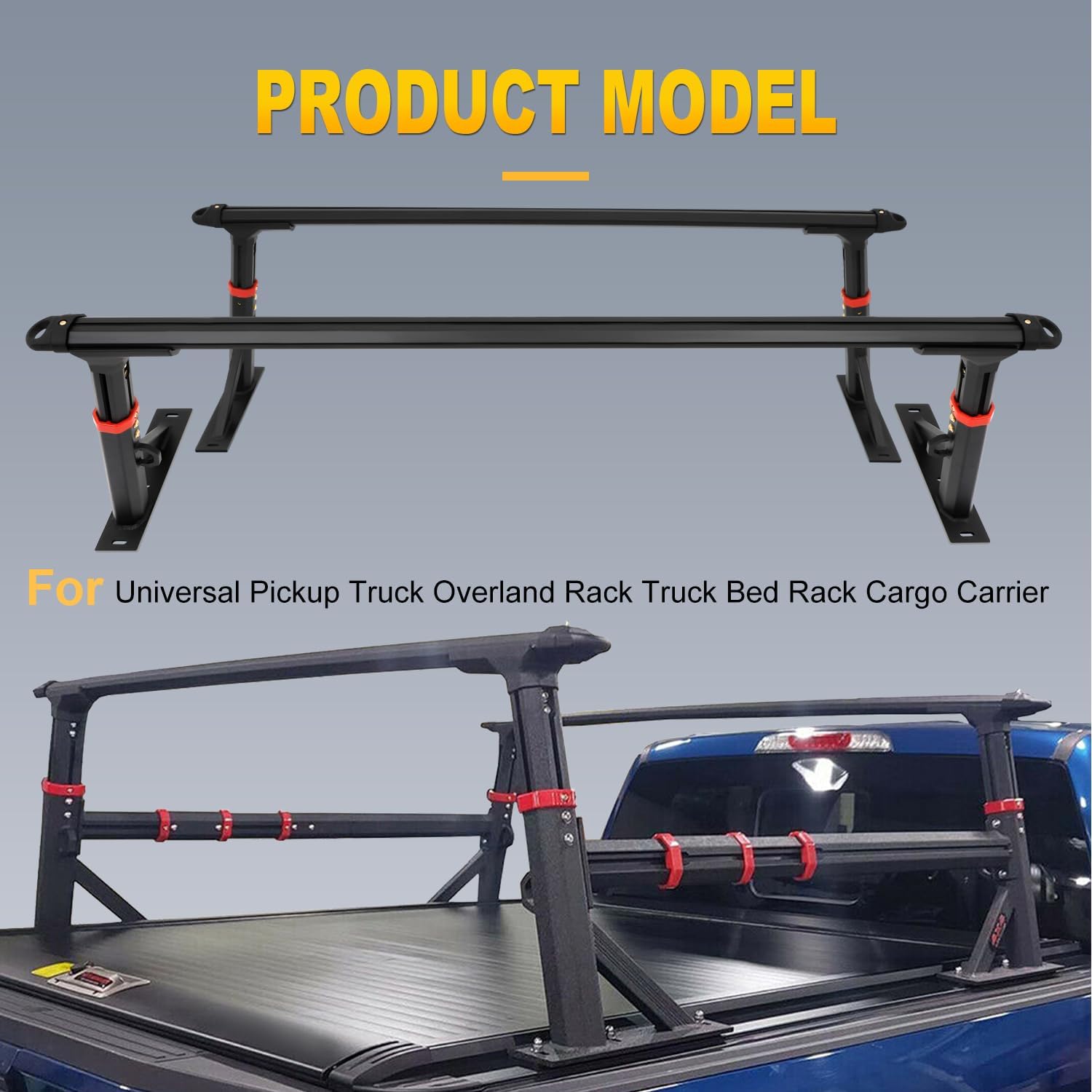 OCPTY Truck Bed Ladder Rack for Universal Pickup Truck Overland Rack Truck Bed Rack Cargo Carrier(Including Side Rails) Luggage Racks Rooftop Cargo Carrier Bag Luggage Kayak Canoe Bike Snowboard