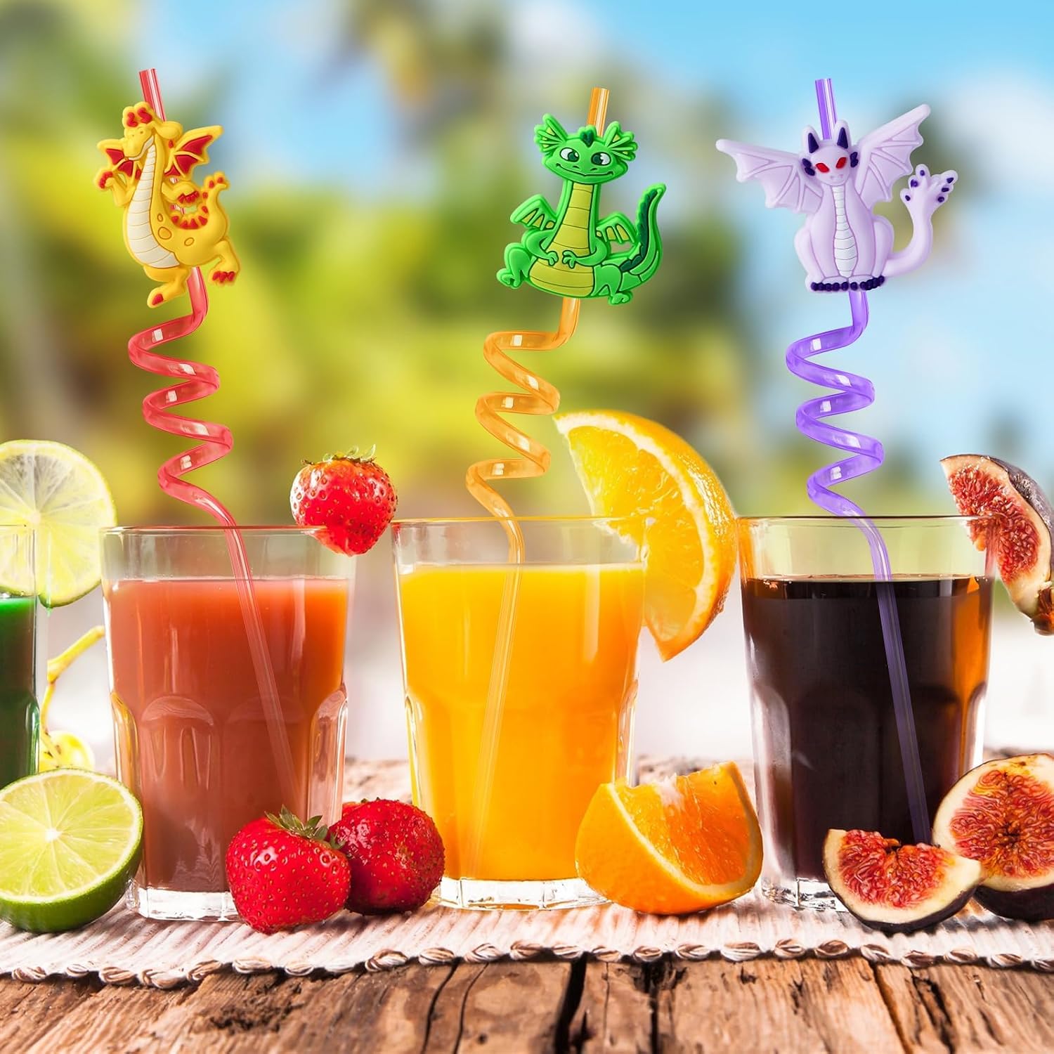 Lidmada 24Pcs Dragon Party Favors Straws with 2 Cleaning Brushes Reusable 6 Designs Great for Kids’ Dragon Birthday Party Supplies Gifts