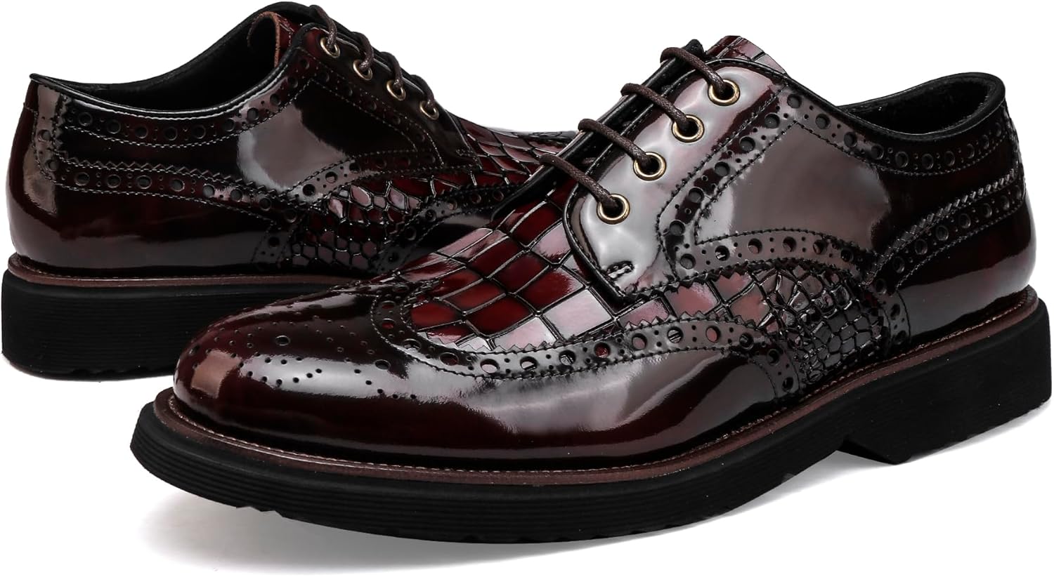Penny Loafers for Men,Leather Oxfords Business Brogue Shoes, Crocodile Pattern - Image 6