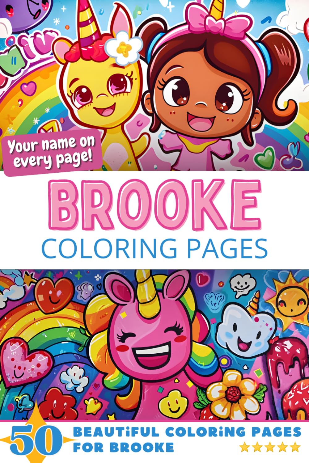 Brooke Coloring Pages: Wow-Effect! Your name on every page - Brooke coloring book - 6x9" - 50x Brooke coloring page - Fantastic Gift