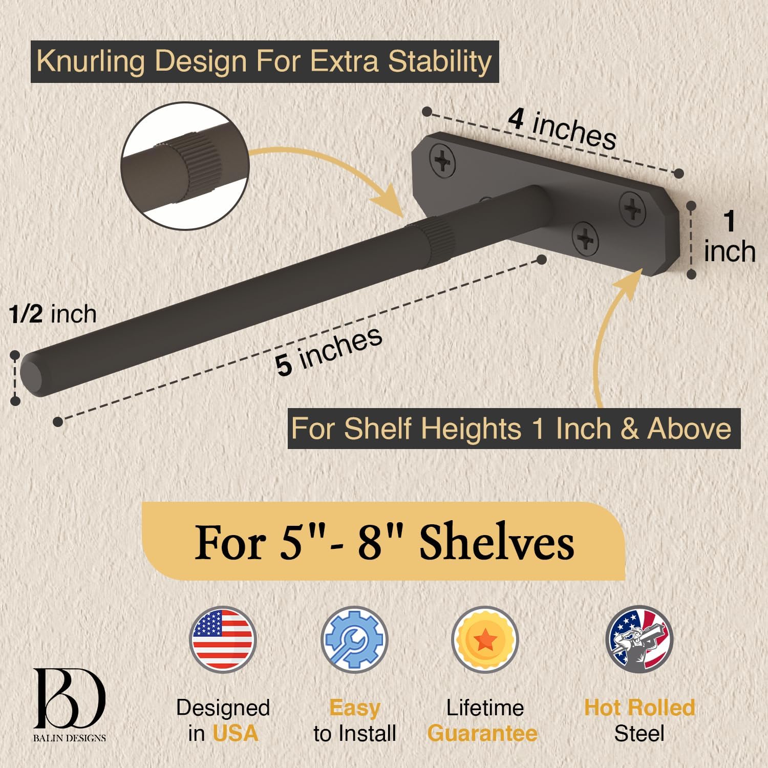 Invisible Floating Shelf Bracket 5 Inch Rod 1/2 inch Diameter Heavy Duty with Jig – Hidden Metal Mantel Mount for Wall Shelves – Floating Shelf Hardware for Bathroom, Kitchen & Living Room (4 Pack)