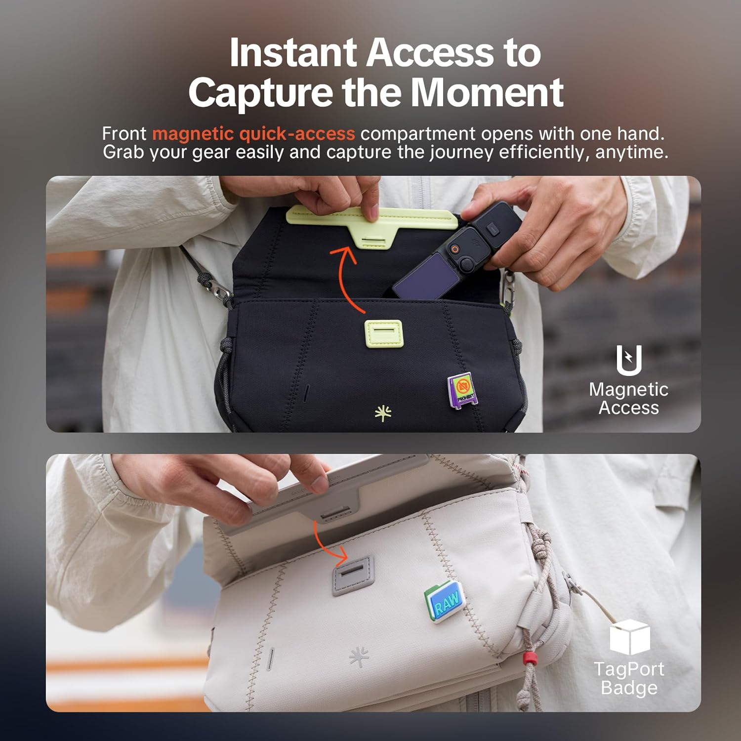 PGYTECH OneGo Pocket Sling for DJI Osmo Pocket 3/Insta 360/Gopro, Portable Splashproof Everyday Carry Case w Detachable Strap, 2L, 3-Layer Storage Crossbody Carrying Bag for Smartphone & Action Camera - Image 3