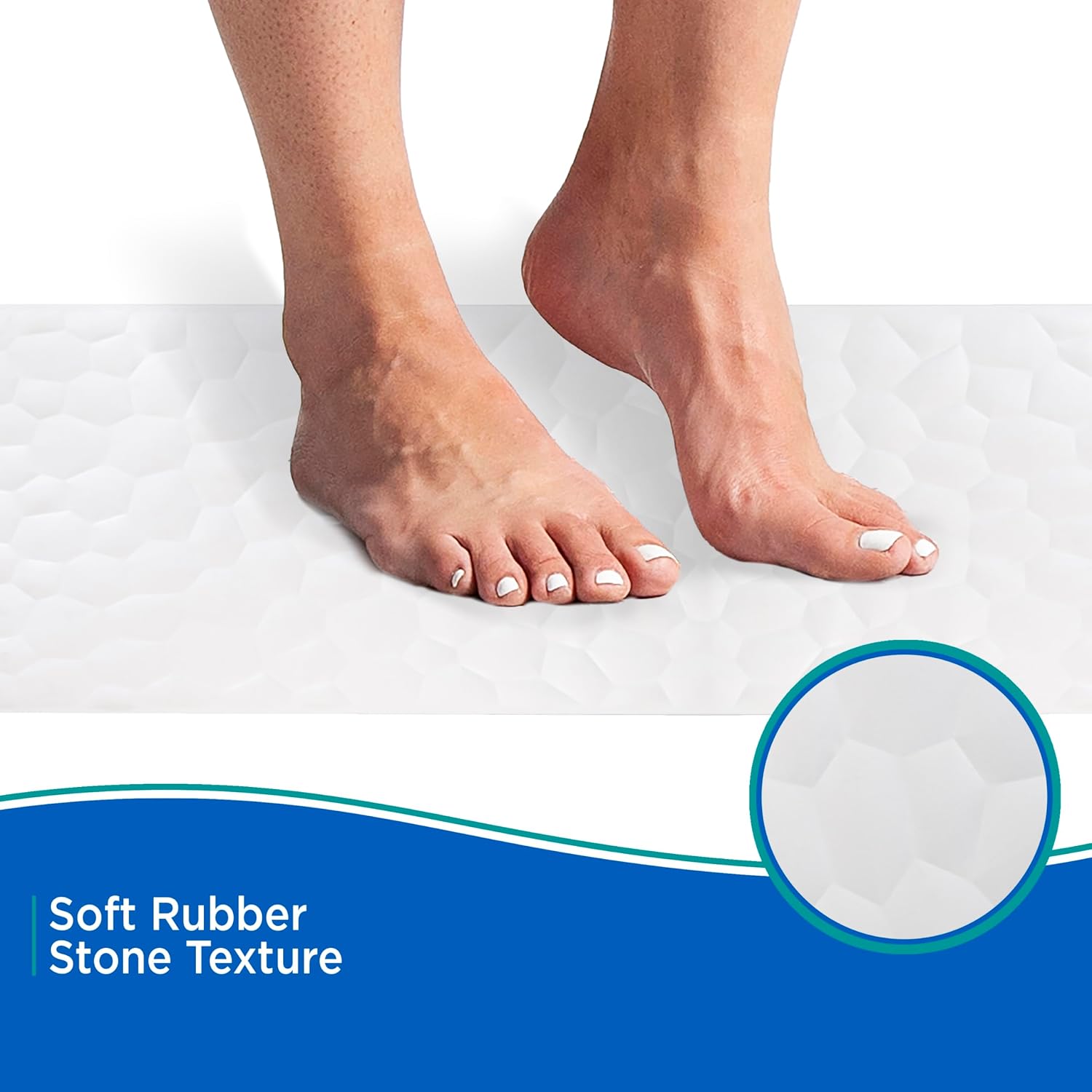 Kenney KN67270 Textured Rubber Stone Bath Mat, Shower Mat, Tub Mat with Suction Cups for Use Inside the Bathroom Shower, 27.63" L x 15.75" W, White