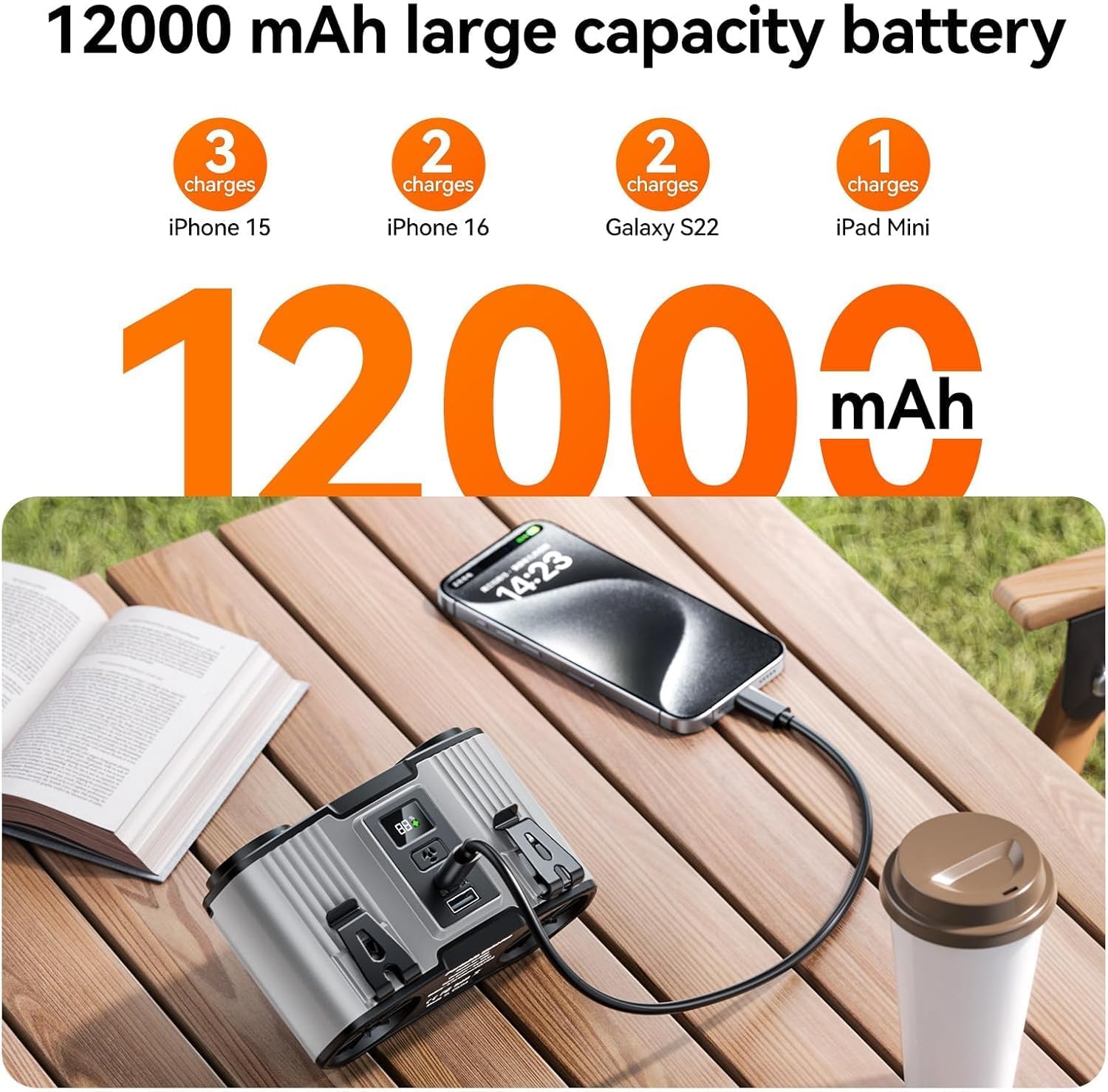 Doublepow 12000mAh Portable Waist Fan, Personal Waist Fan, Dual Air Ducts Motors, USB Rechargeable Clip On Belt for Working, 10 Speeds & 23H Wearable Neck Cooling, for Outdoor, Work, Travel (Gray) image 3