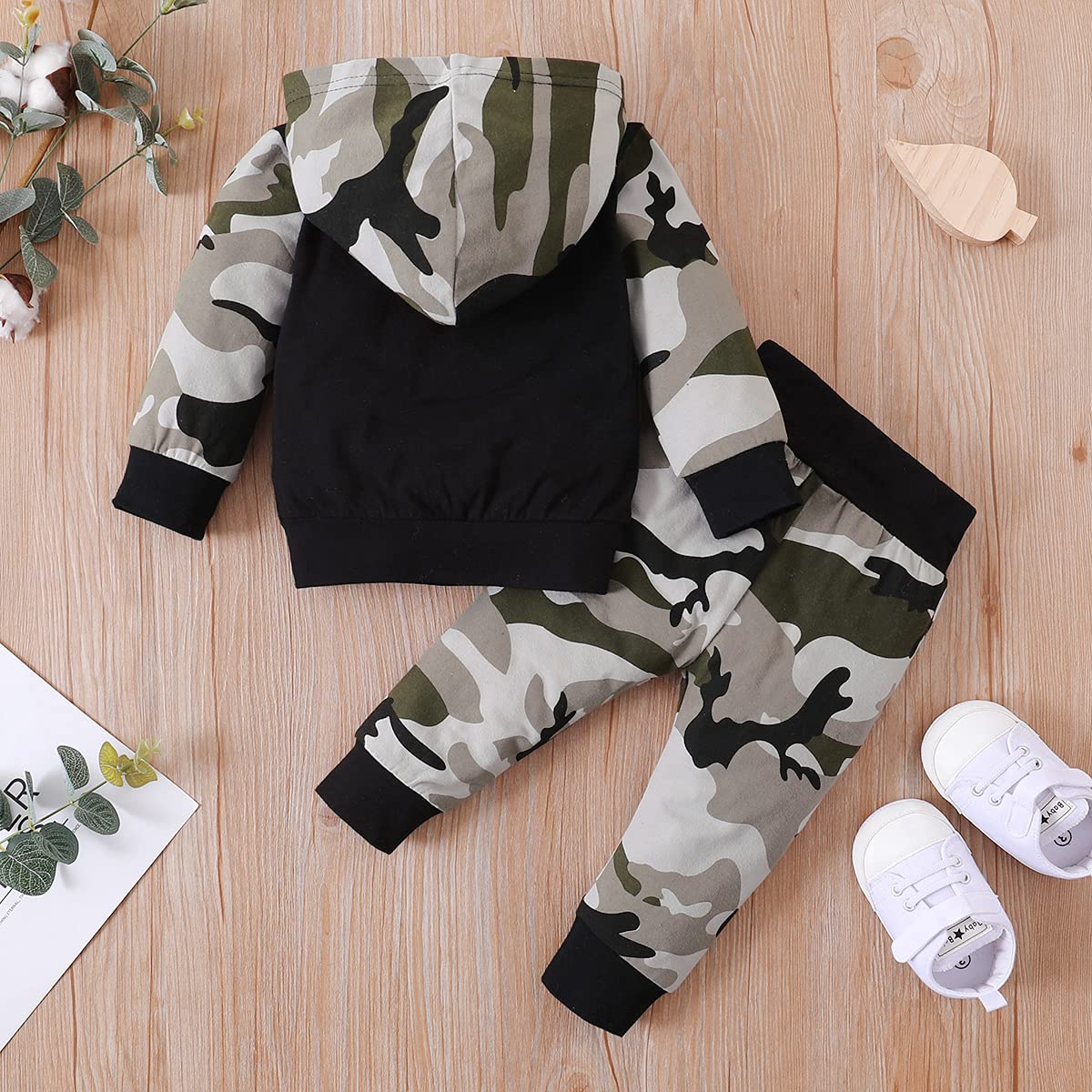 Verve Jelly Toddler Kids Boys Baby Girls Odzież z długim rękawem Mama's Boy Girl bluza z kapturem Bluza Top + spodnie kamuflażowe Sweatsuit zestaw jesiennych strojów