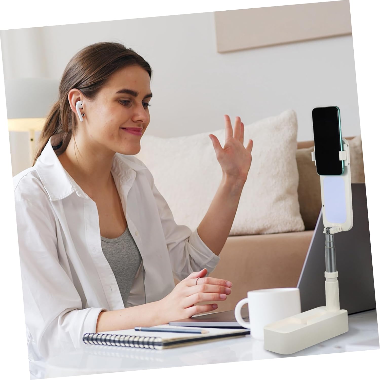 Wireless Phone Holder Stand with Adjustable Fill Light Retractable Multi-Function Bracket for Live Streaming and Video Calls Compatible with Most Smartphones for Content Creators