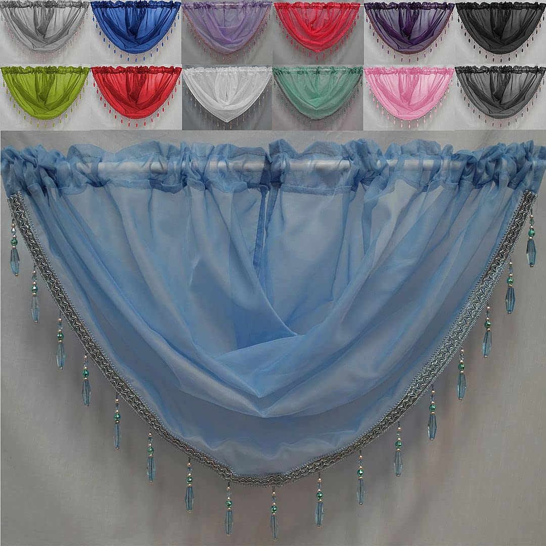 John Aird Blue Crystal Beaded Voile Curtain Swag (Blue)