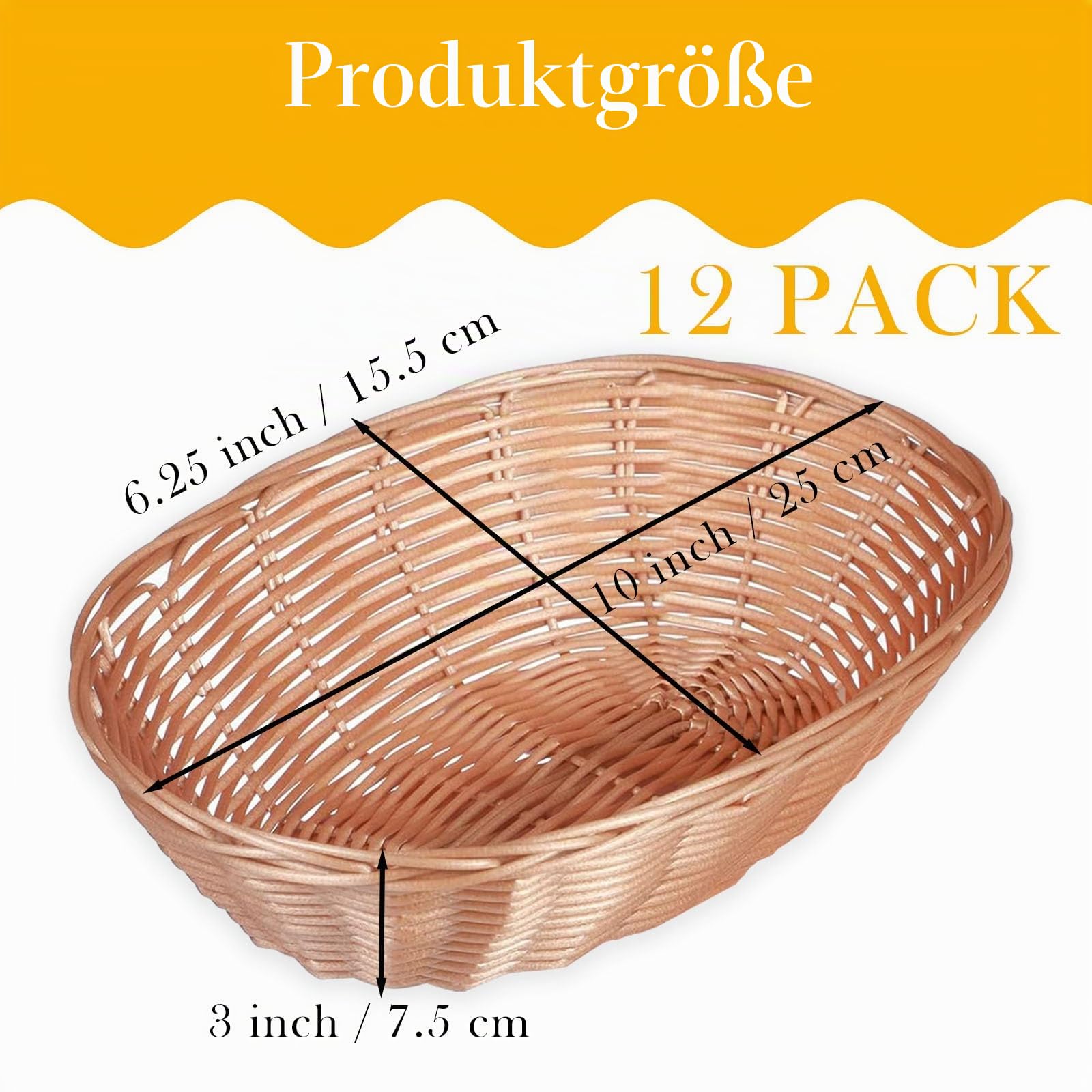 NexboraqueOvaler 12Stück Kunststoffkorb,leerer Brotkorb,25,4 x 15,7 x 7,6 cm, Lebensmittelaufbewahrungskorb,Kunststoff-Weidenkörbe, Behälter für Küche,Servieren,Tafelaufsatz, Weihnachtsgeschenke,Braun