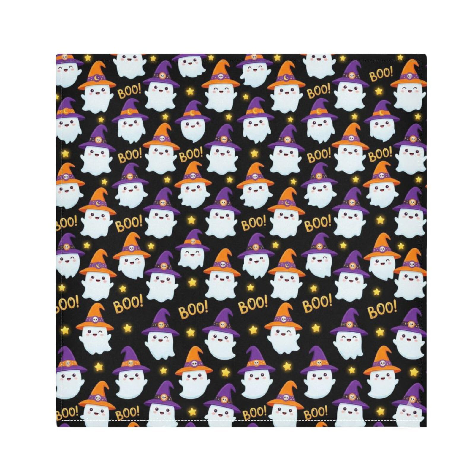 Ttgoth Halloween Boo Cloth Napkin Set of 6 Washable & Reusable Dinner Napkins for Dining Table, Banquets, Wedding, Party, 50x50 cm