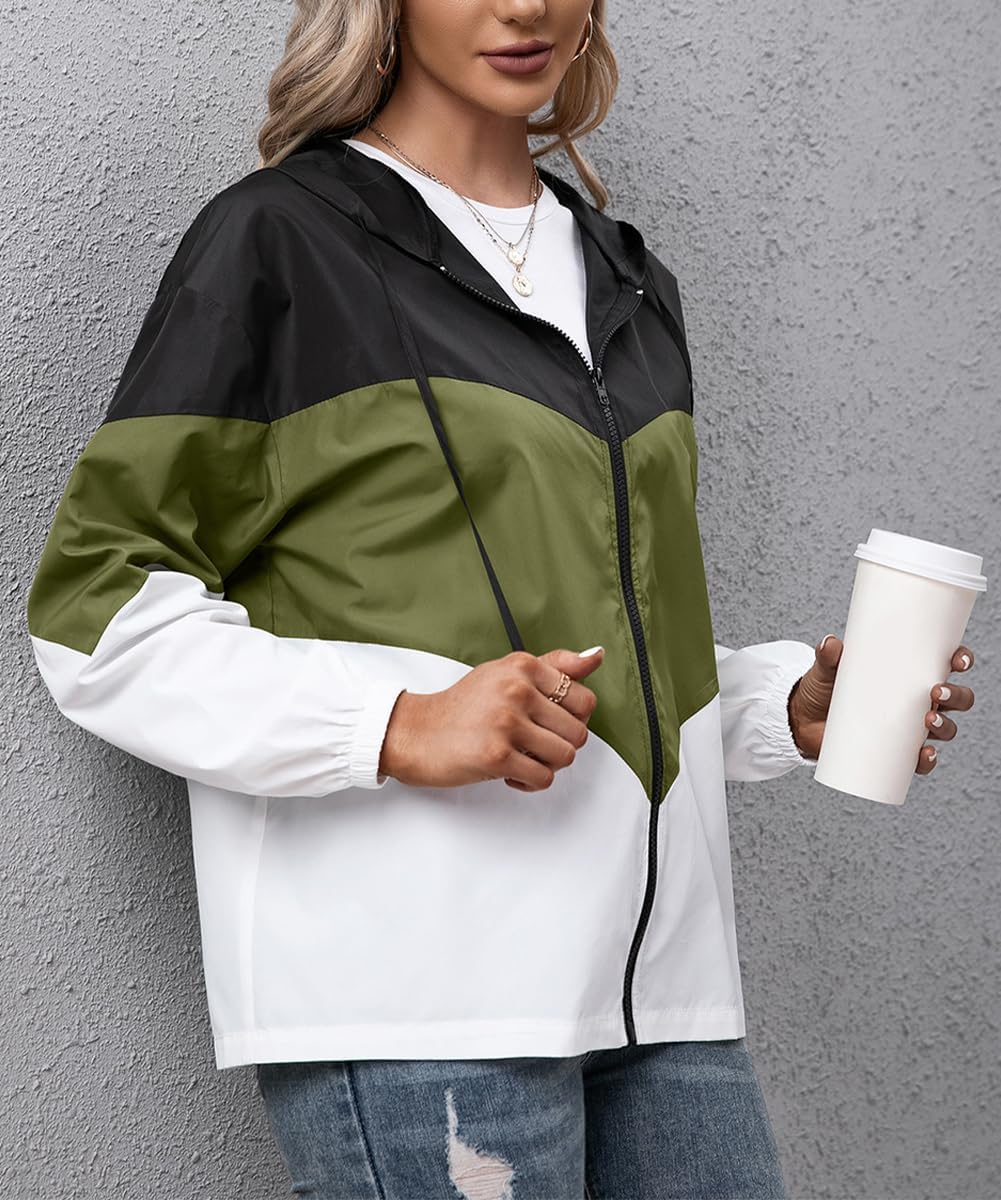 Women's Outdoor Waterproof Lightweight Rain Jacket Climb Hiking Fish Hooded Windbreaker with Pockets