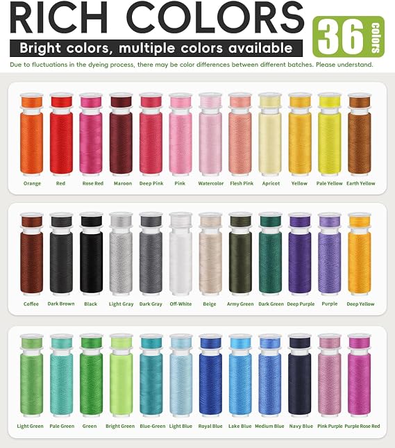 Sewing Thread, 92 PCS 36 Color Sewing Machine Thread and Bobbins