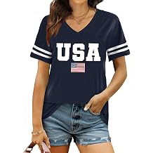 American Flag Shirts Women Patriotic Shirt 4th of July Tee Tops V-Neck Short Sleeve Summer T-Shirt